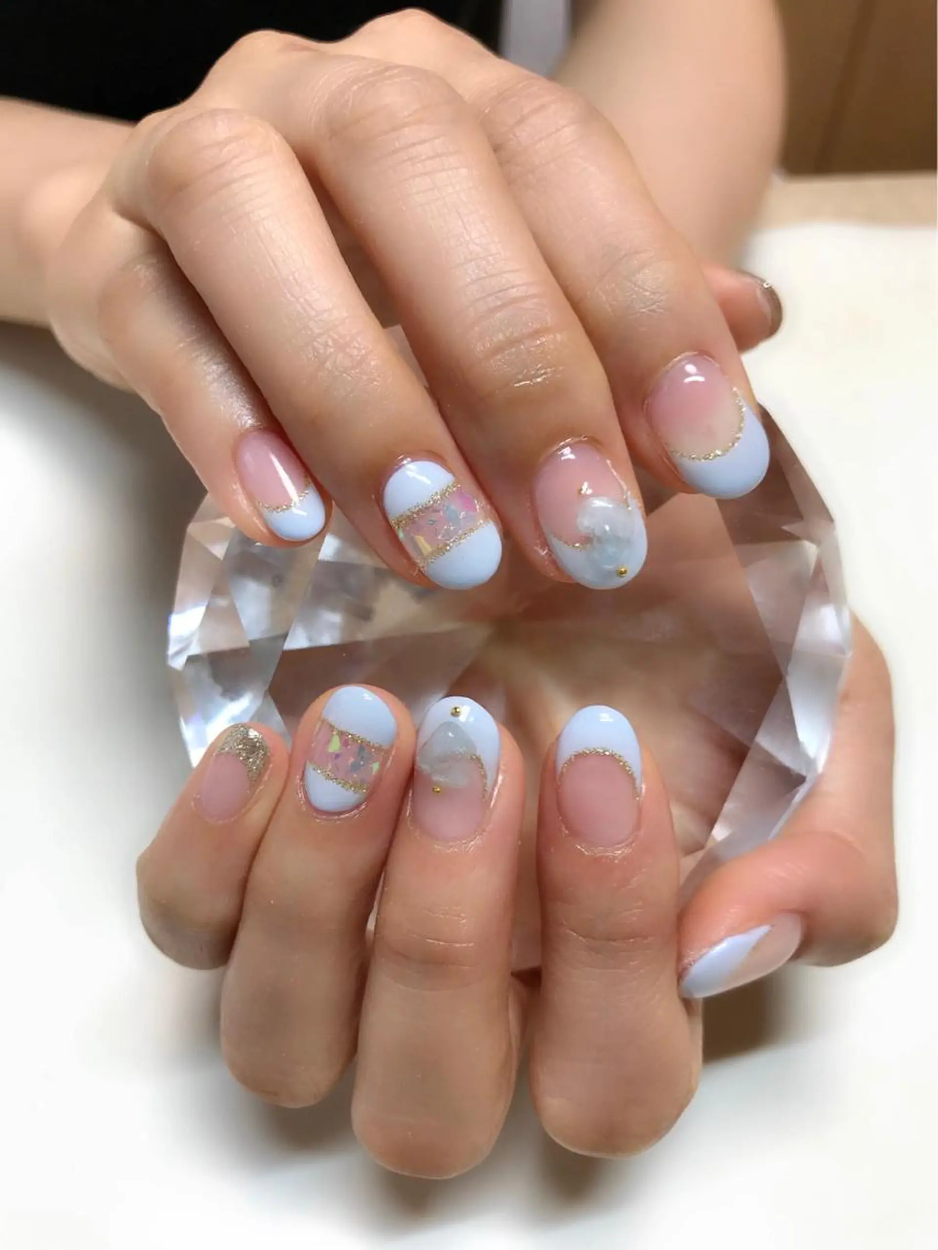 ネイル ブルー ハンドネイル 'mm  (ミリ) ＭＡＮＡＭＩのネイルデザイン