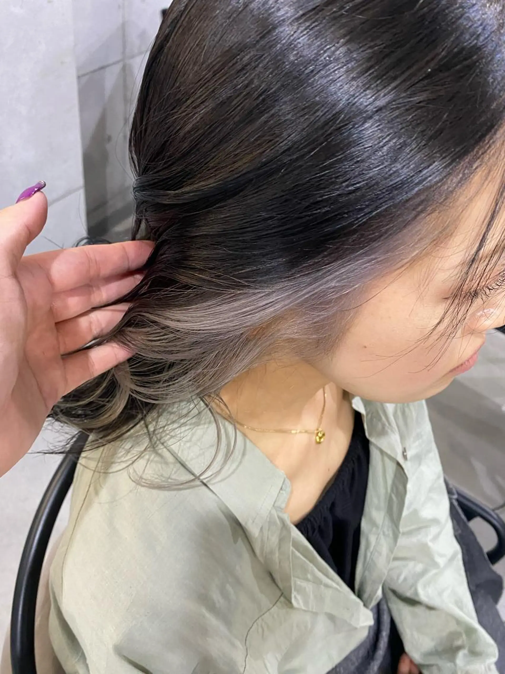 ミディアム カラー ヘアアレンジ ショートボブ ミディアムパーマ バレイヤージュ ブリーチ ケアブリーチ ヘアカラー トリートメント 艶髪ハイトーン特化 梅田美容室SLYのヘアスタイル