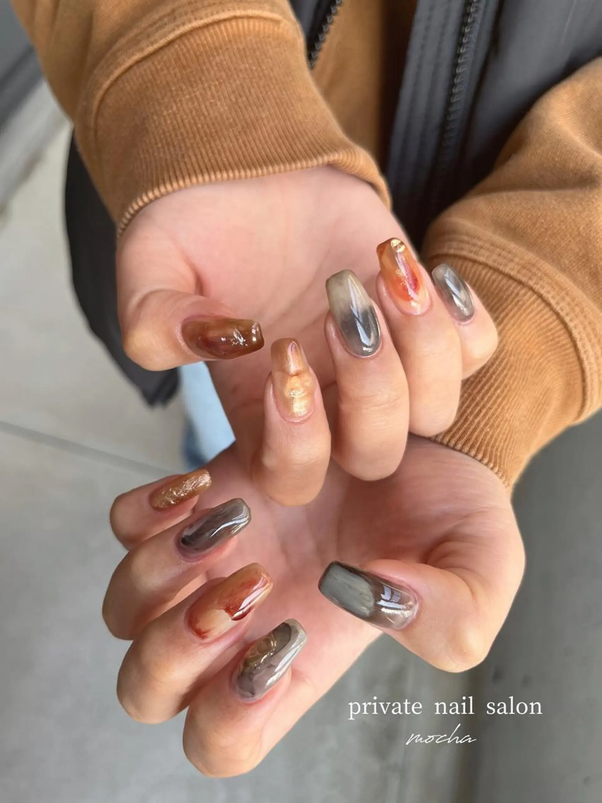 ネイル カジュアル チークネイル フレンチネイル ジェルネイル マグネットネイル ハンドネイル mocha nailのネイルデザイン