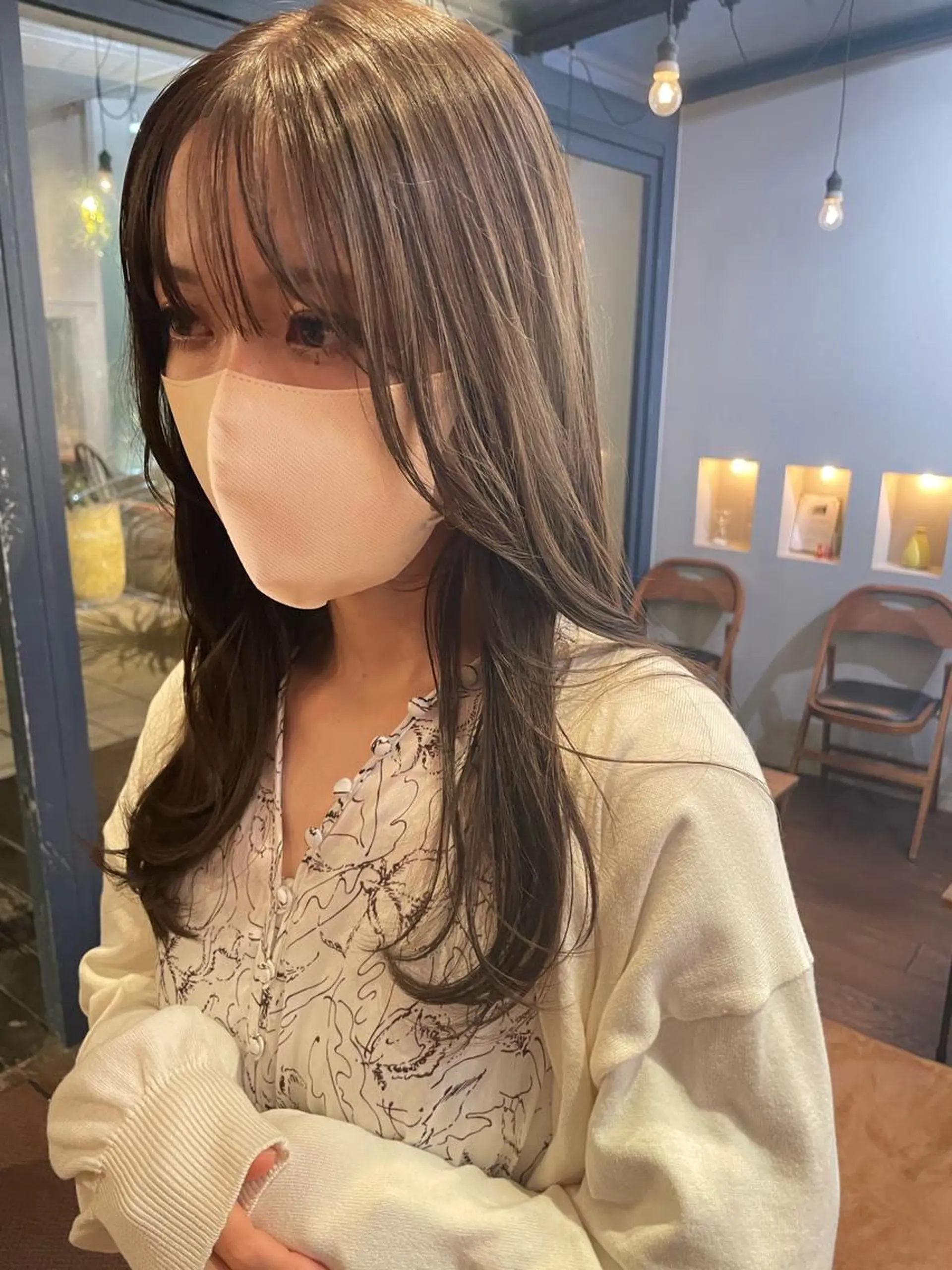 セミロング カラー ヘアアレンジ ベージュカラー 透明感カラー オレンジ ヘアカラー トリートメント 抜け感ボブ×パーマ ｜kazaneのヘアスタイル