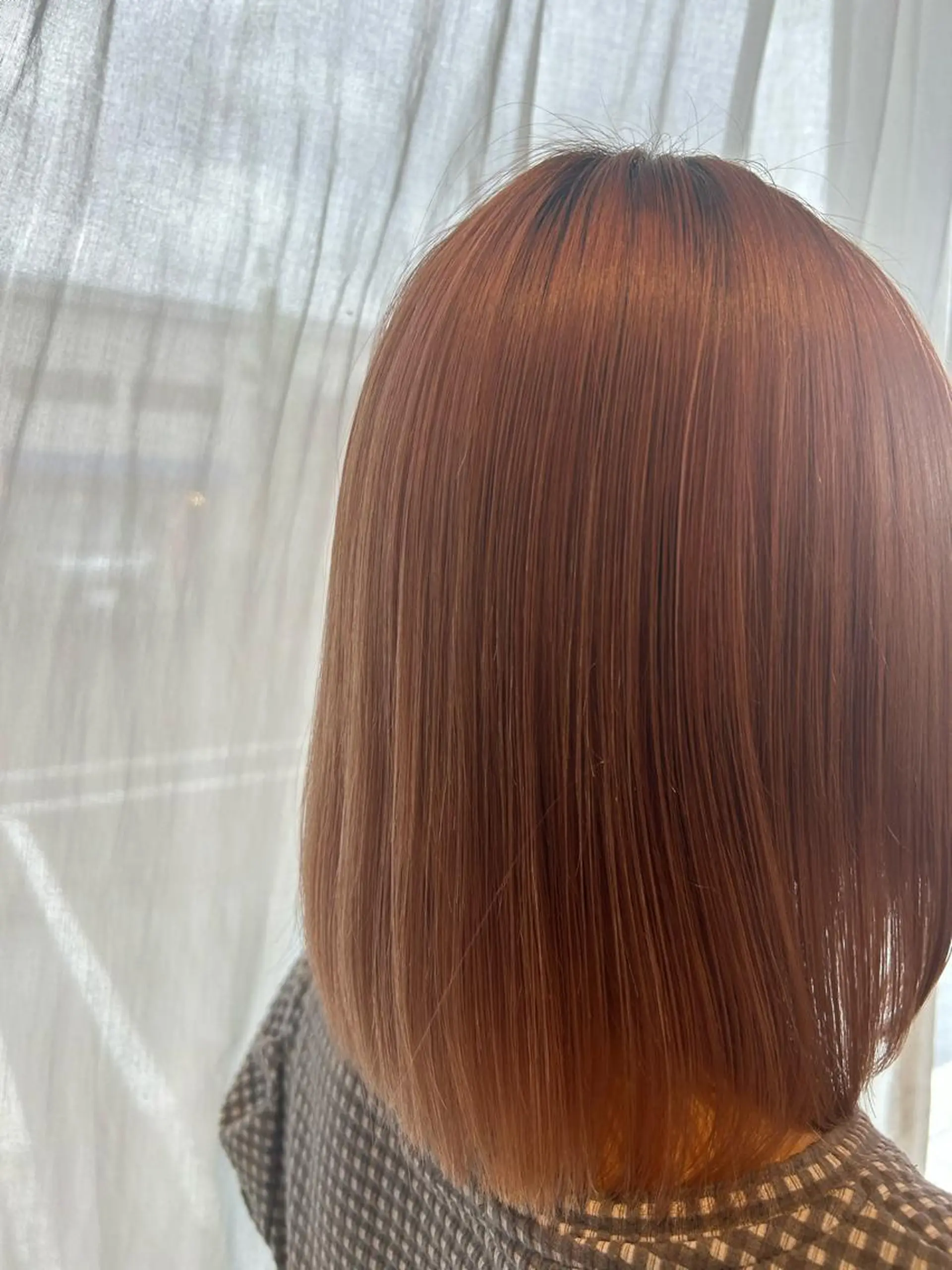 ミディアム カラー 透明感カラー オレンジ ピンクカラー 鏡原 実和のヘアスタイル