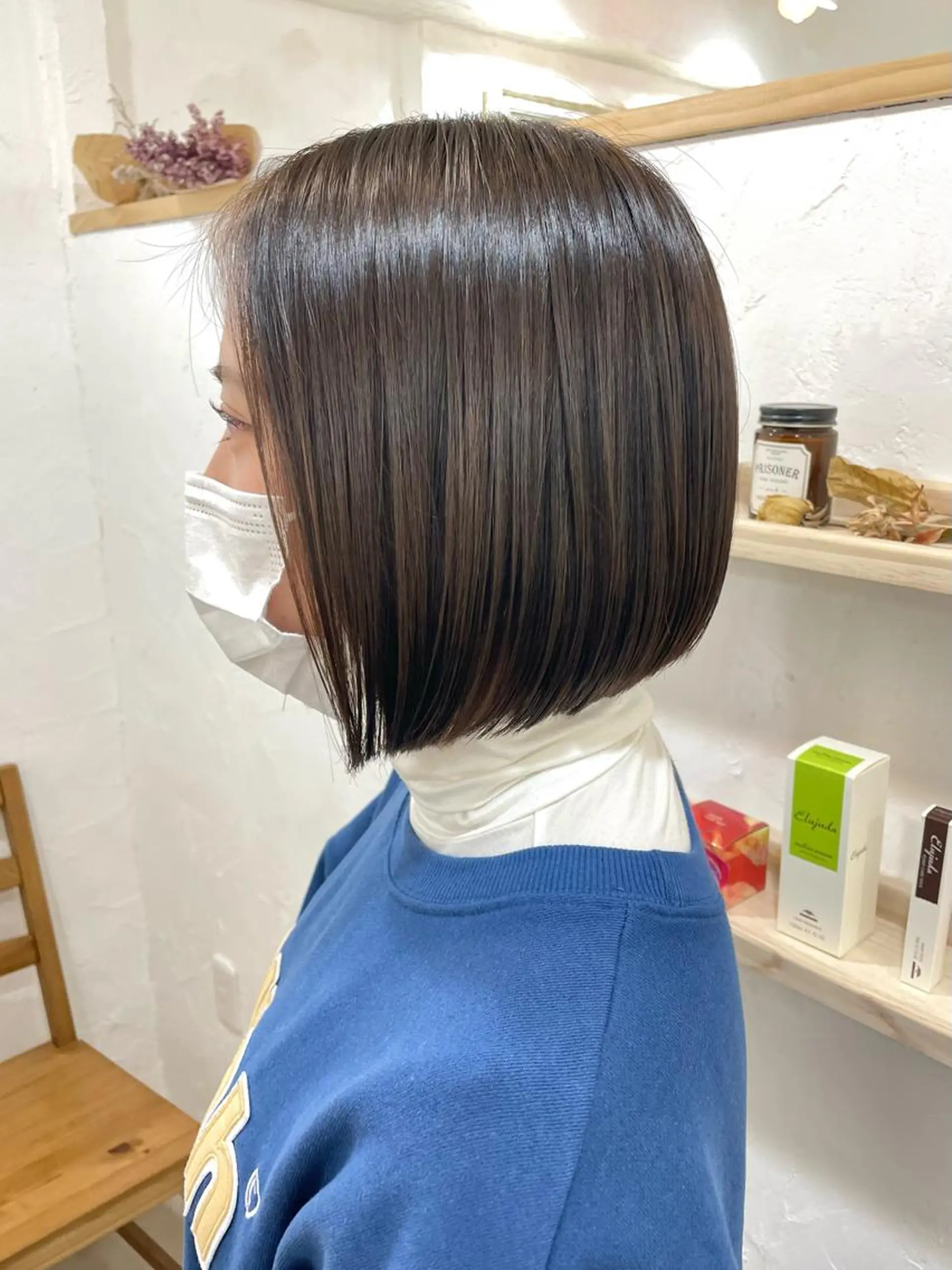 ミディアム 切りっぱなしボブ ミディアムパーマ ボブ ウルフカット 銀座No.1髪質改善 縮毛矯正/本木のヘアスタイル