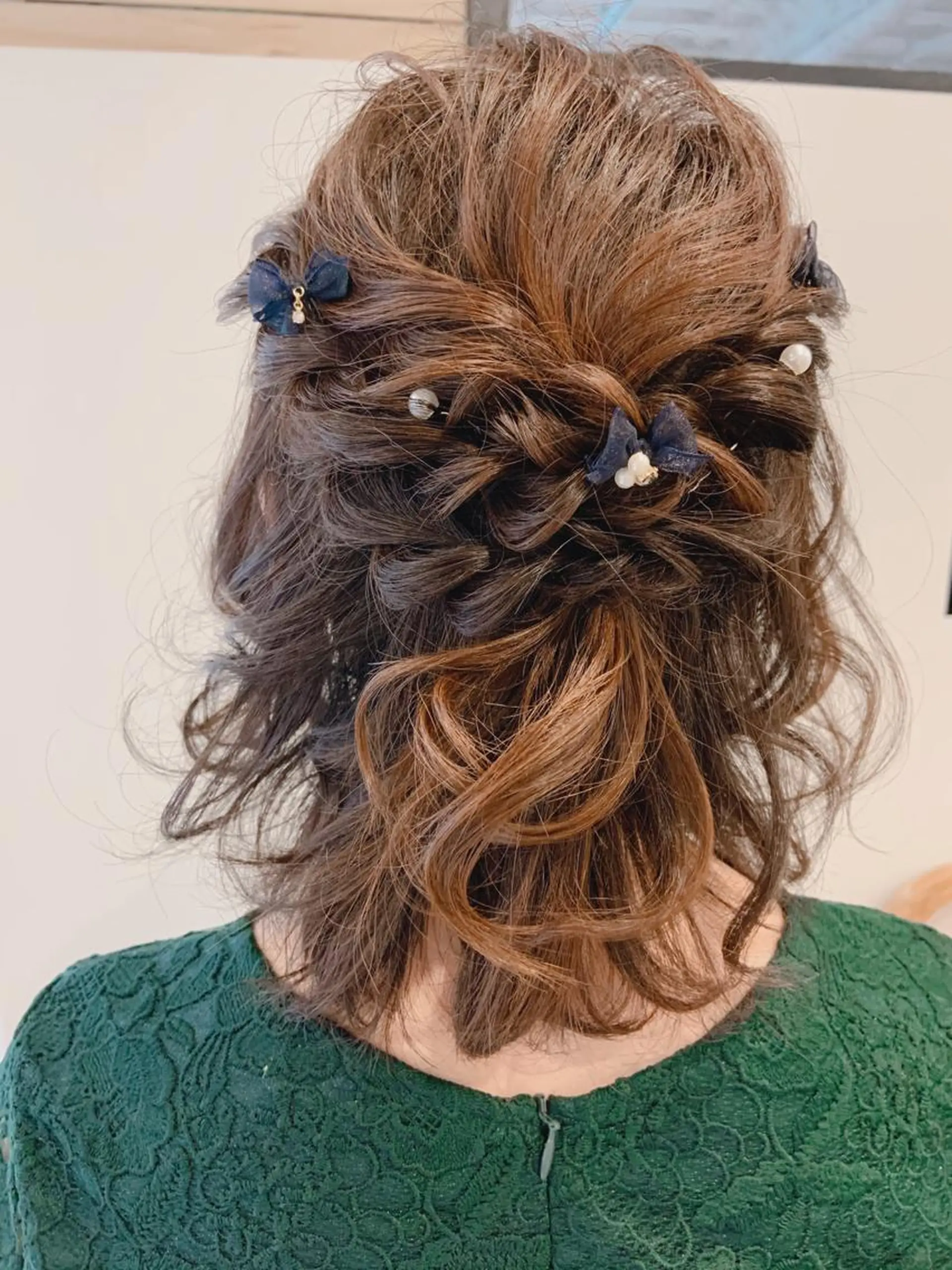 セミロング ヘアアレンジ ハーフアップ 結婚式・ブライダル ヘアセット 韓国hair🦋 Nanaのヘアスタイル