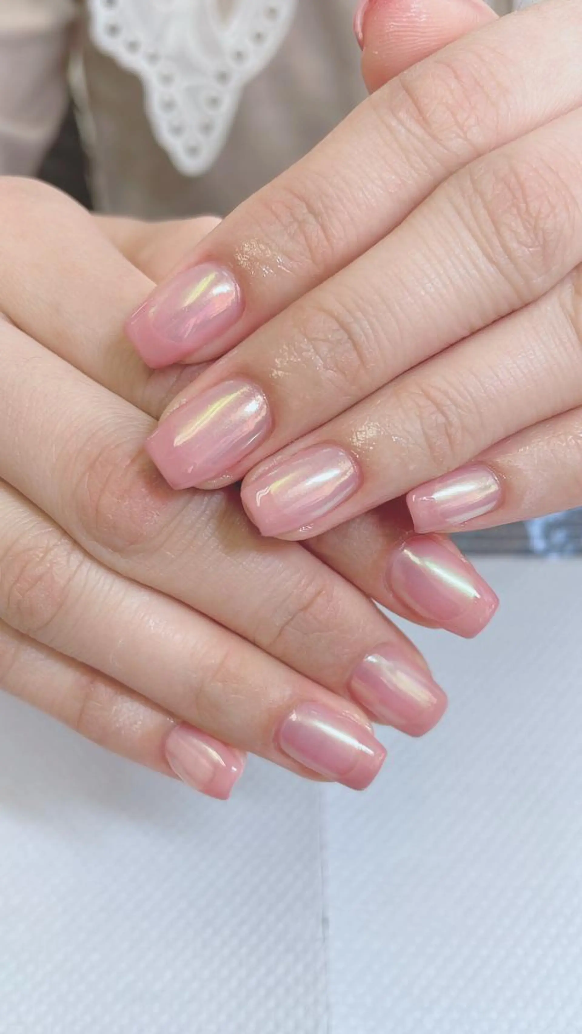 ネイル オーロラネイル フレンチネイル ピンク むねいる nail salonのネイルデザイン