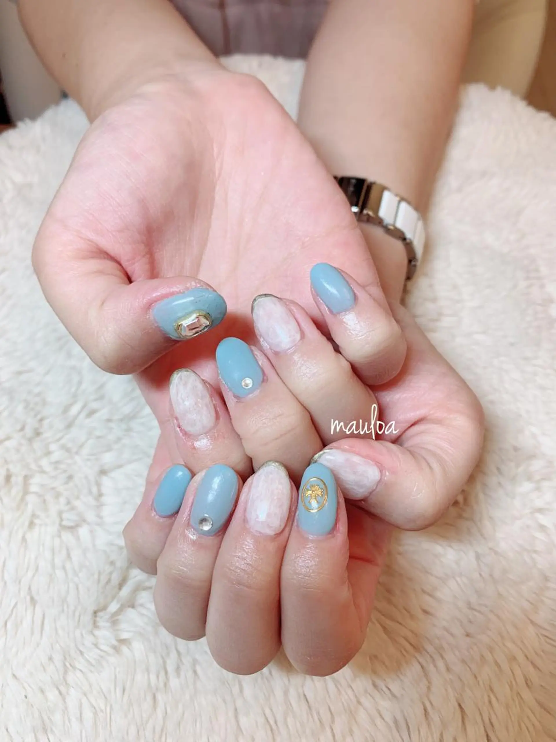 ネイル ブルー 大理石ネイル(マーブル) ホワイト pipi..所属・pipi ..のネイルデザイン