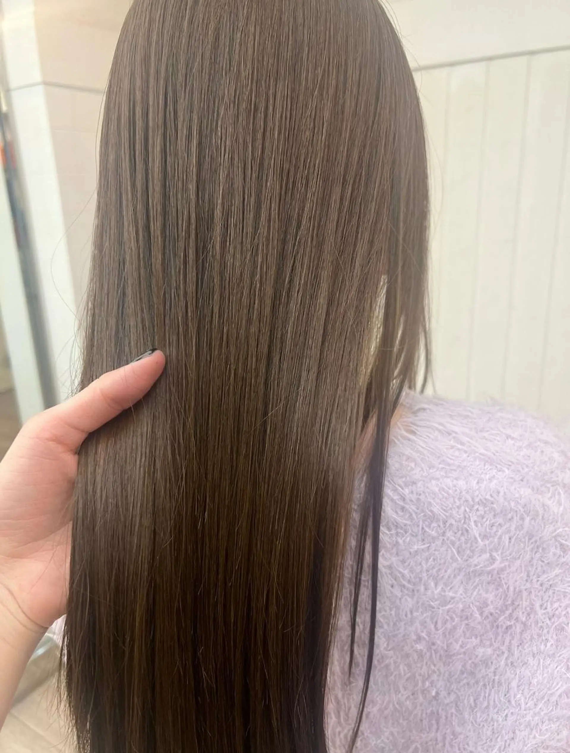 セミロング パーマ アッシュ ミストバング パープルカラー ボブ デート カット 縮毛矯正 トリートメント N° anfeel 渋谷🪞🫧のヘアスタイル