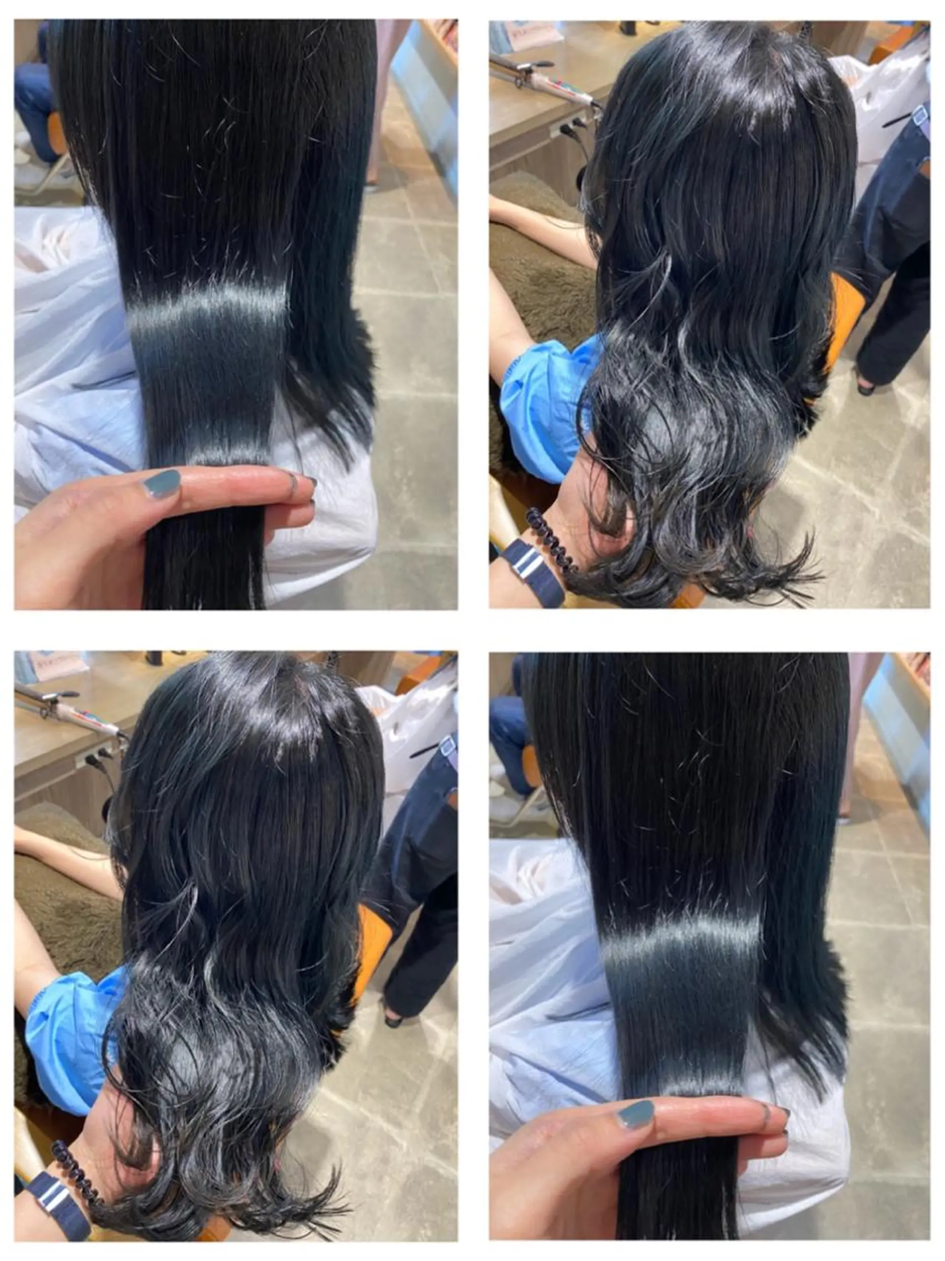 カラー 黒髪 ブルーカラー ブルーブラック ヘアカラー トリートメント 🐻結んで可愛い hair EMI🐻のヘアスタイル