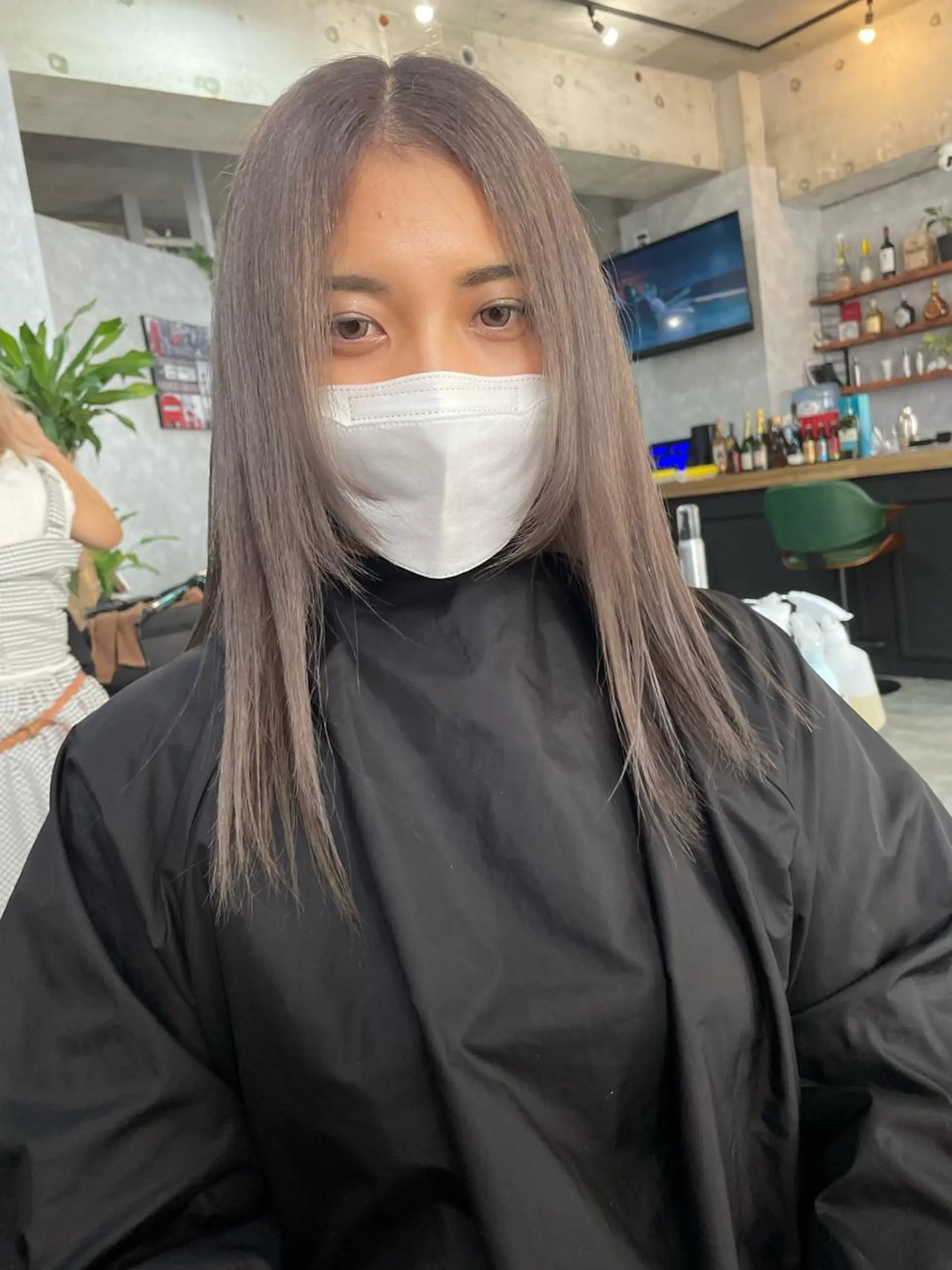 セミロング アッシュ 韓国風カラー ボブ ハイライト 韓国風ヘア andKおもろまち店 艶ダブルカラー✨のヘアスタイル