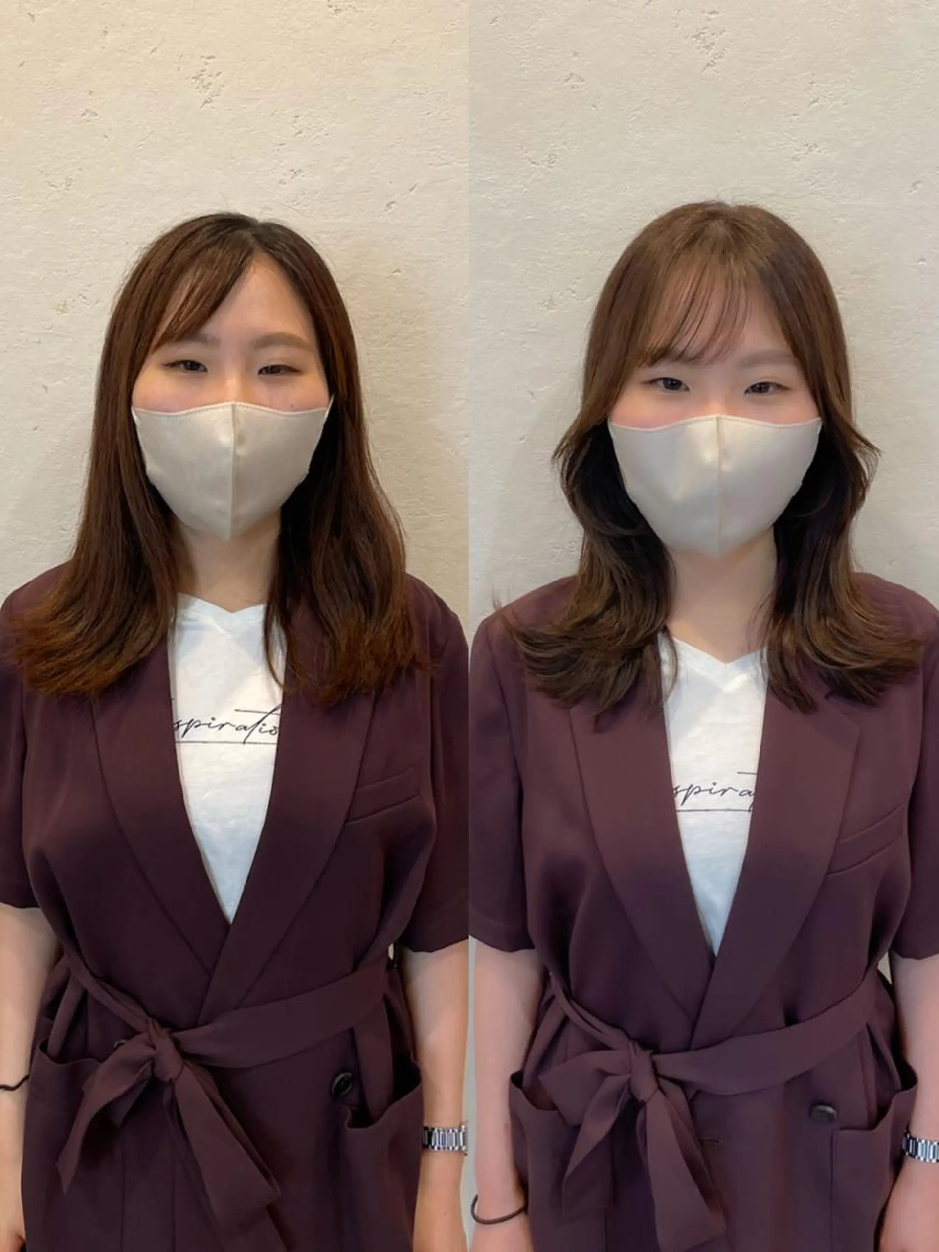 セミロング カット ヘアカラー トリートメント 🌹ハッシュカット、 レイヤー韓国ヘア🌹のヘアスタイル