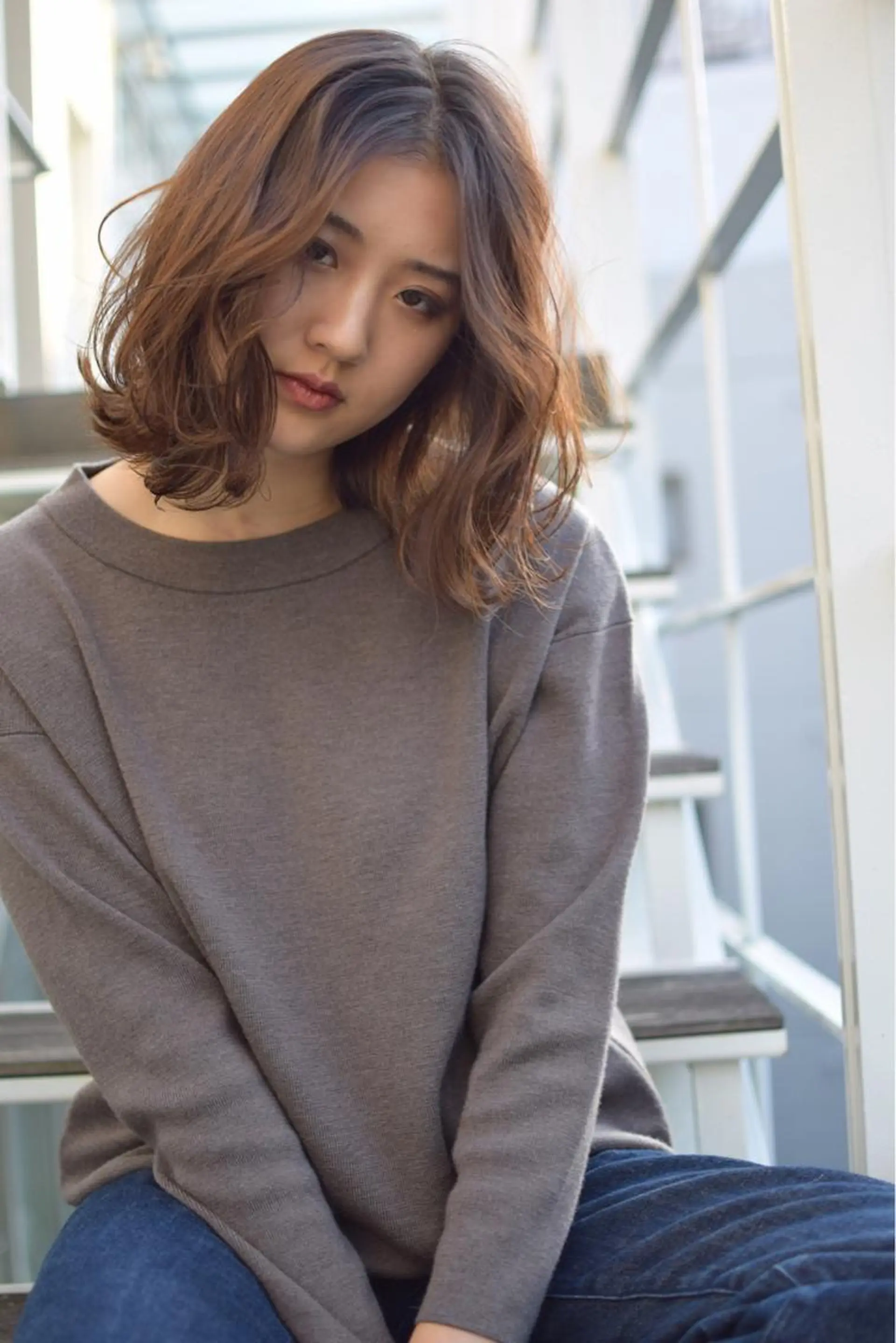 ミディアム カラー パーマ ボブ ✂️似合わせの魔術師 石田一樹✂️のヘアスタイル