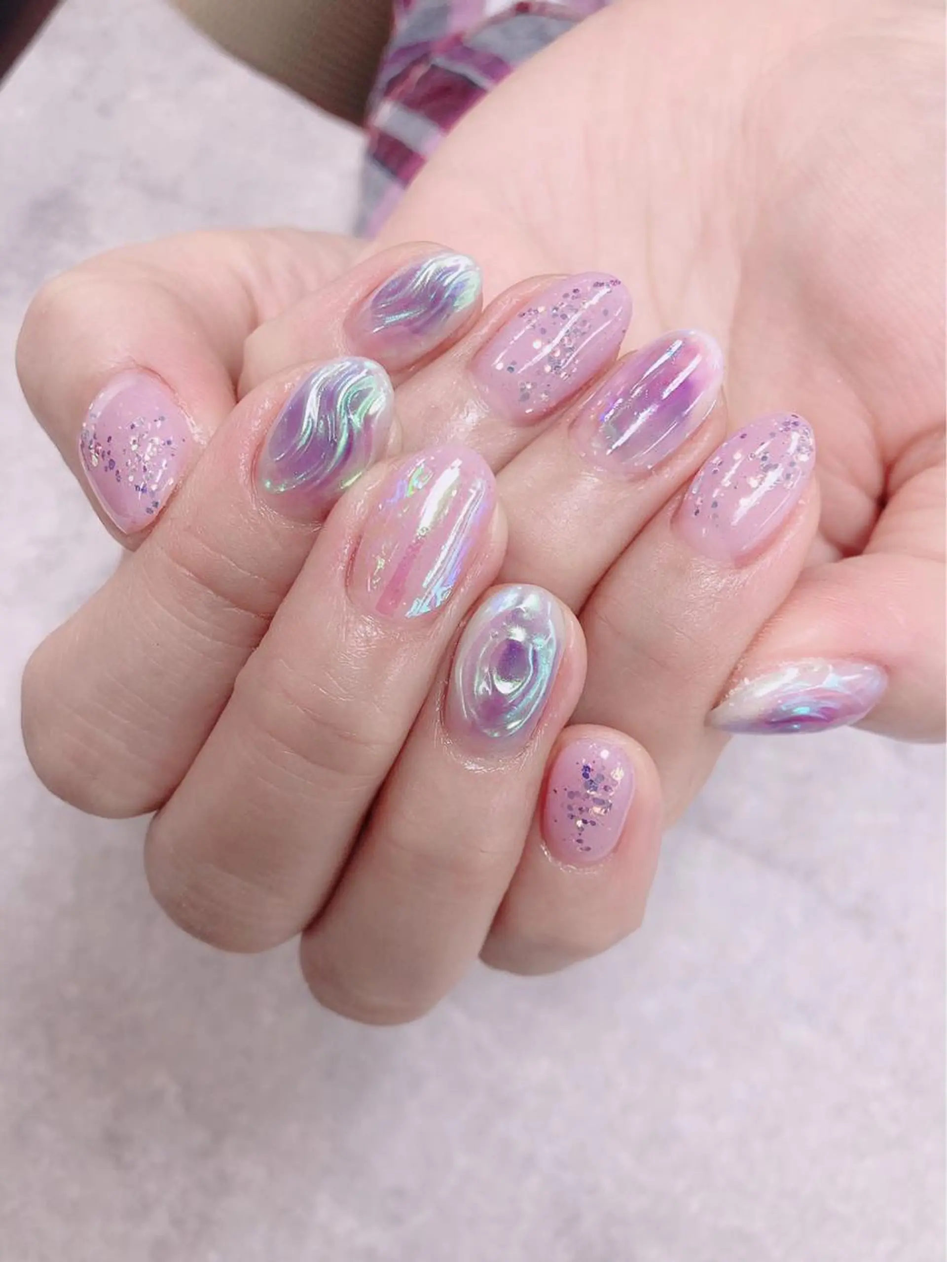 ネイル 氷ネイル・うるうるネイル ニュアンスネイル ピンク ハンドネイル ハンドケア FASTNAIL PLUS 新宿店のネイルデザイン