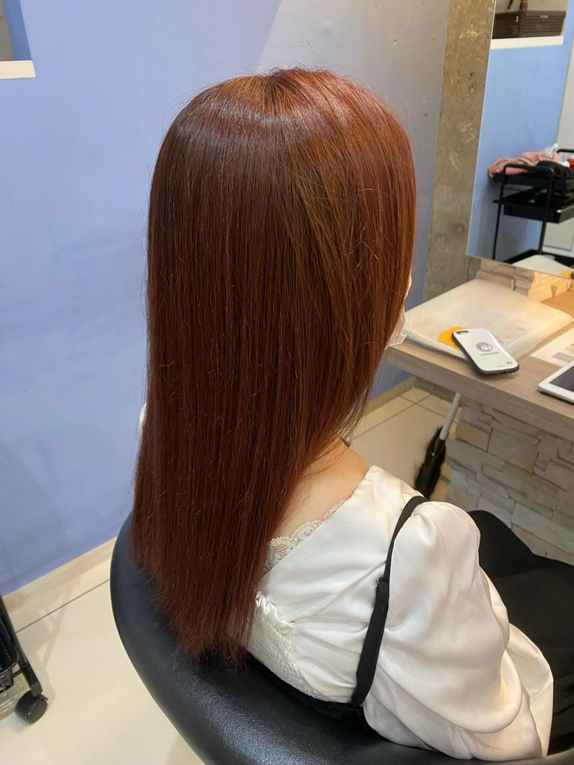 ロング カラー パーマ ヘアアレンジ レッドカラー kame｜レイヤー / 似合わせ顔周りのヘアスタイル