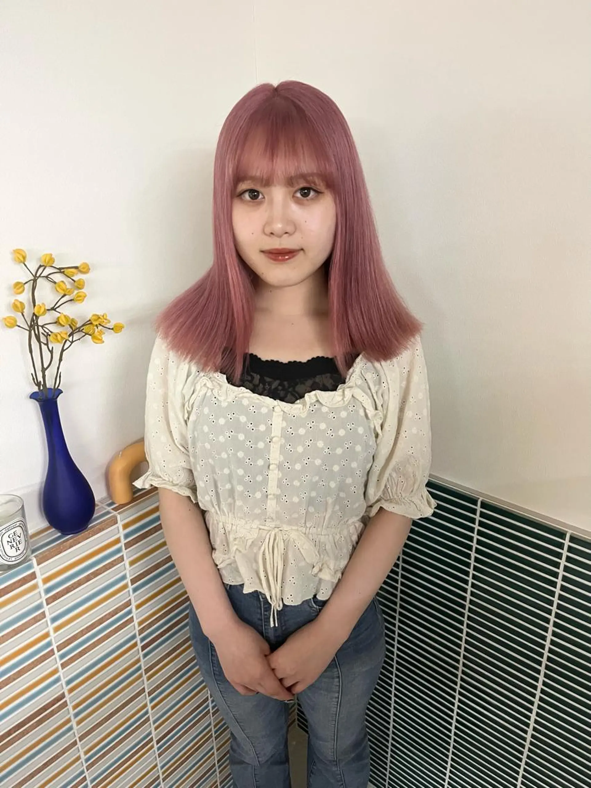 ミディアム カラー ベージュカラー ブリーチ ピンクカラー ピンクベージュ ヘアカラー トリートメント 🩷ハイトーン透明感 レイヤー🩷ユリカのヘアスタイル