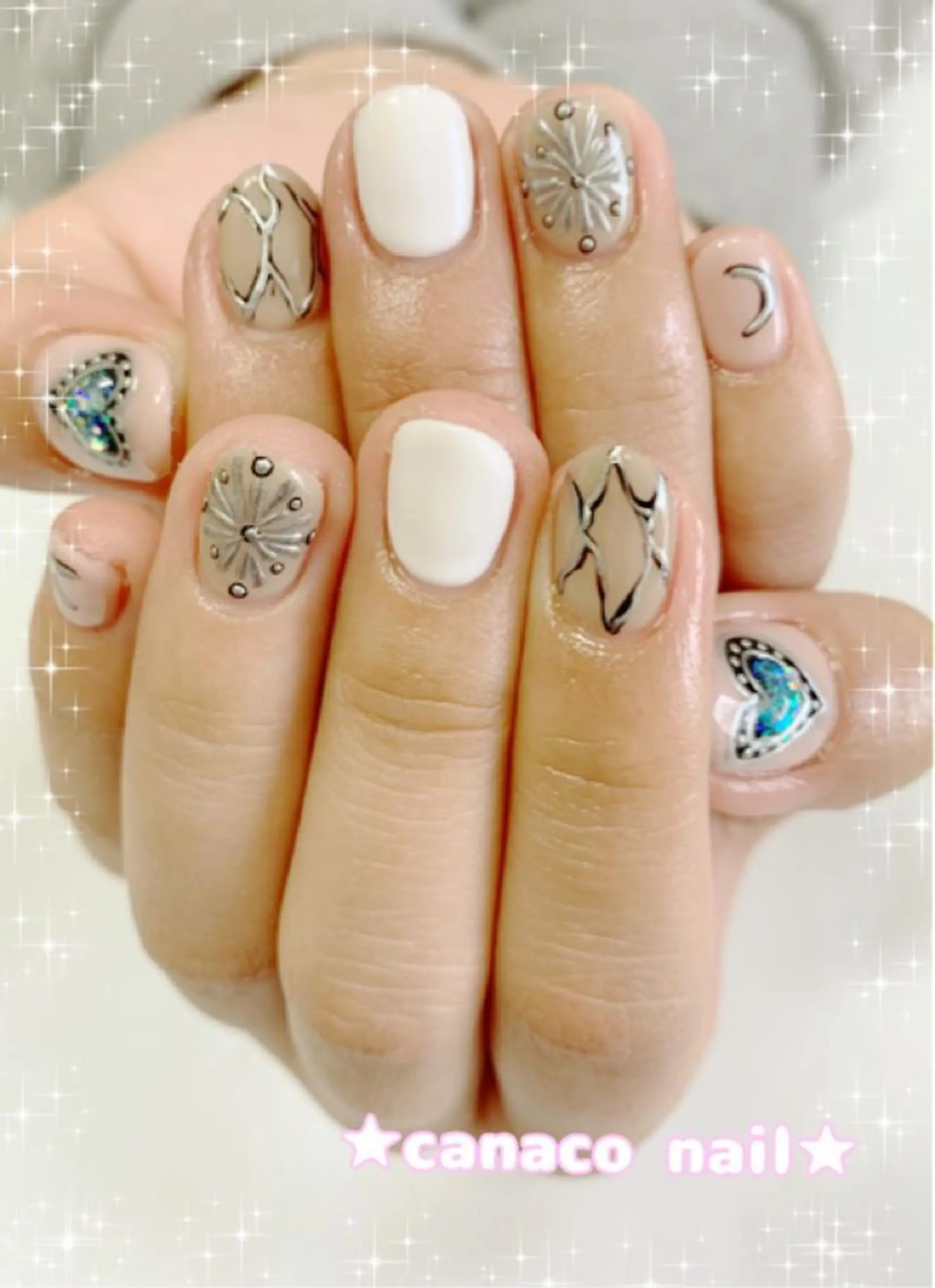 ネイル アートネイル ジェルネイル パラジェル ストーンネイル ハンドネイル ハンドケア ベテランネイル cnc  nailのネイルデザイン