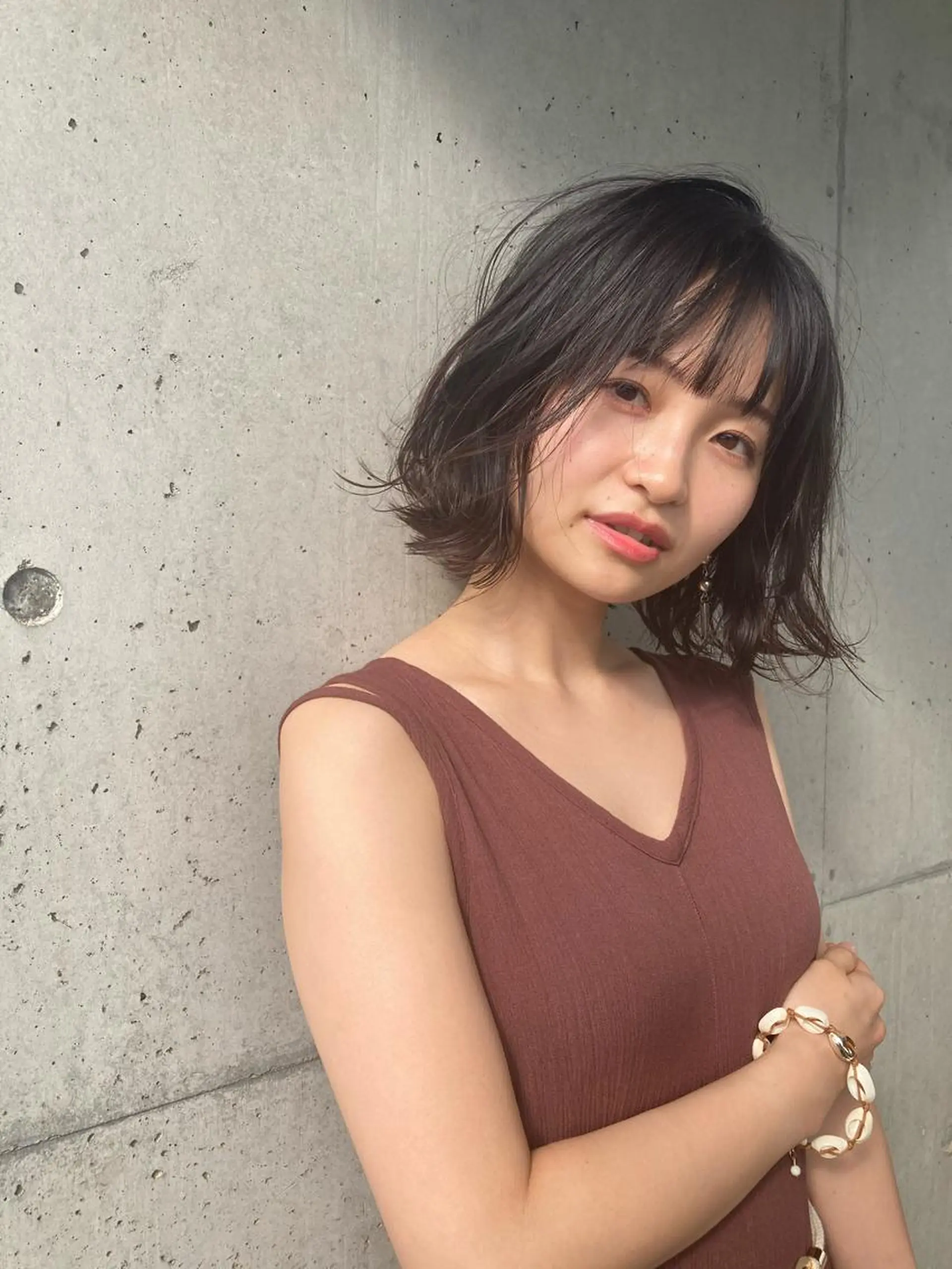 ミディアム ミディアムパーマ くせ毛 カット パーマ トリートメント 村本 千優のヘアスタイル