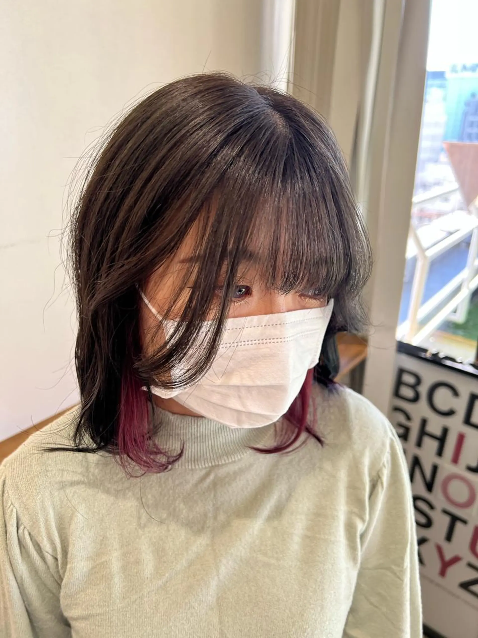 ミディアム カラー イヤリングカラー ピンクカラー ヘアカラー トリートメント ヘアセット 金子 廉のヘアスタイル
