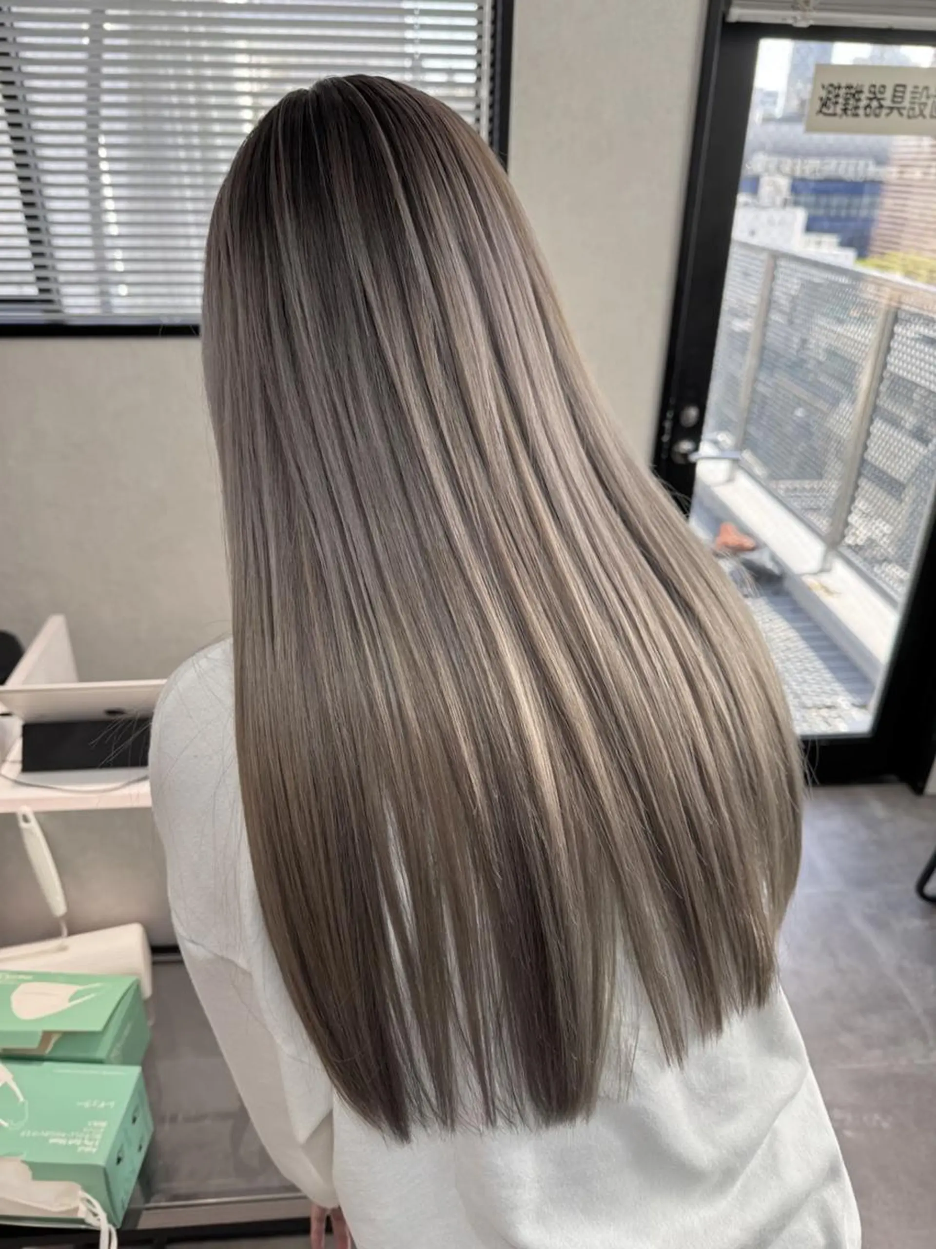 ロング アッシュ アッシュグレー 外国人風カラー 髪質改善 レイヤーカット ハイトーン カラーのヘアスタイル