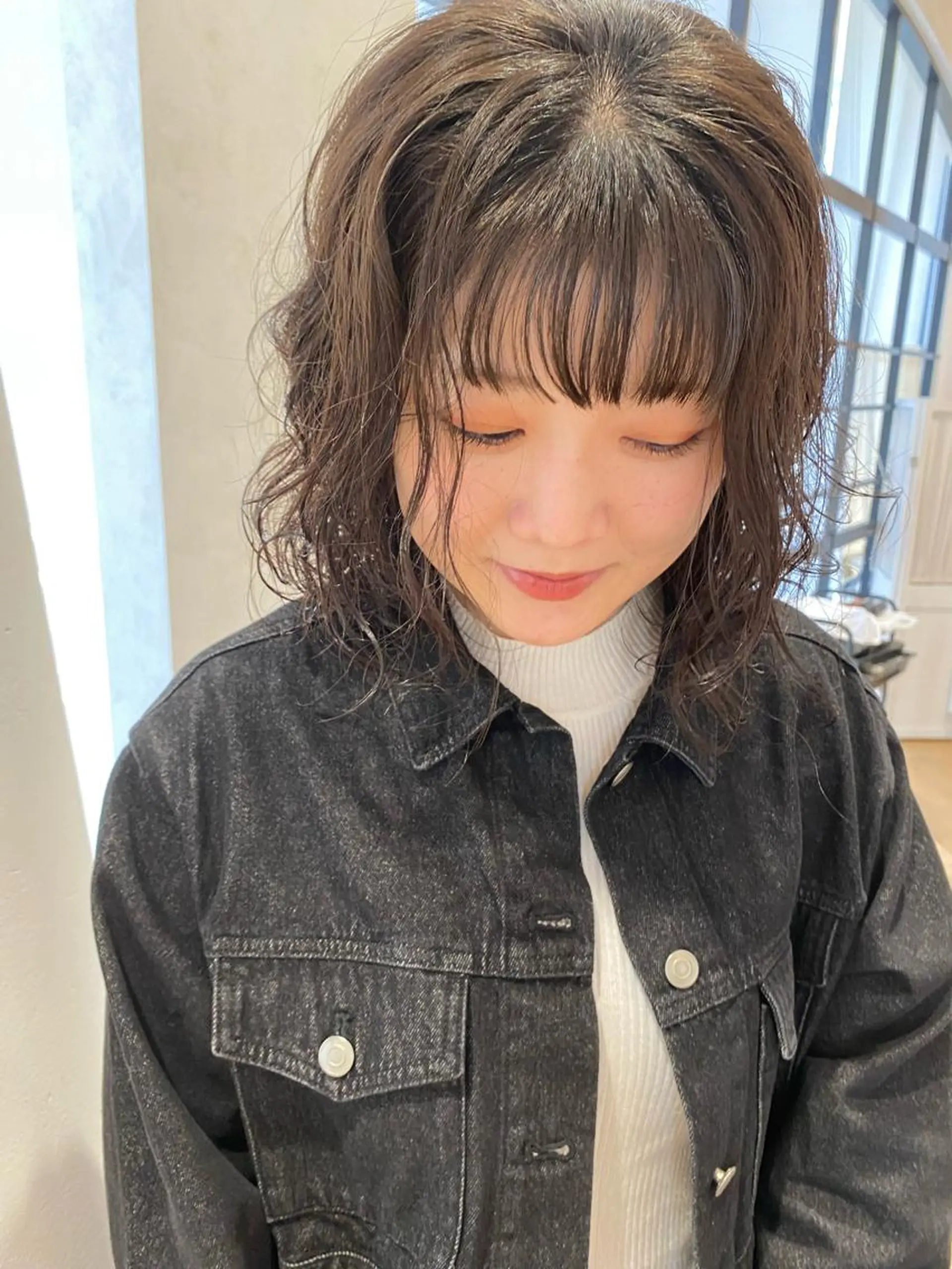 ミディアム カラー パーマ ミディアムパーマ 増井 彩乃のヘアスタイル