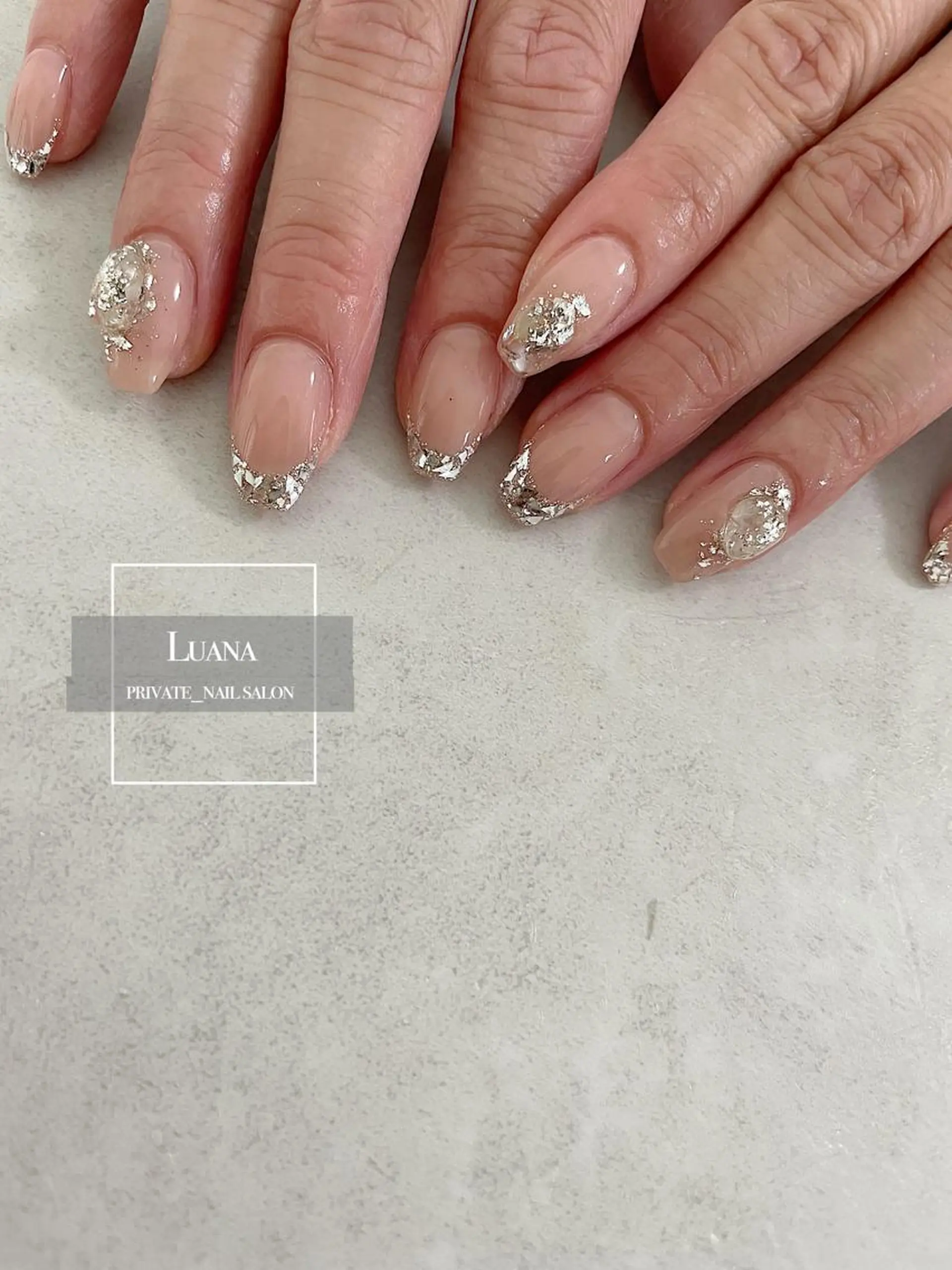 ネイル フレンチネイル ガラスフレンチ キラキラネイル Nail Salon Luanaのネイルデザイン