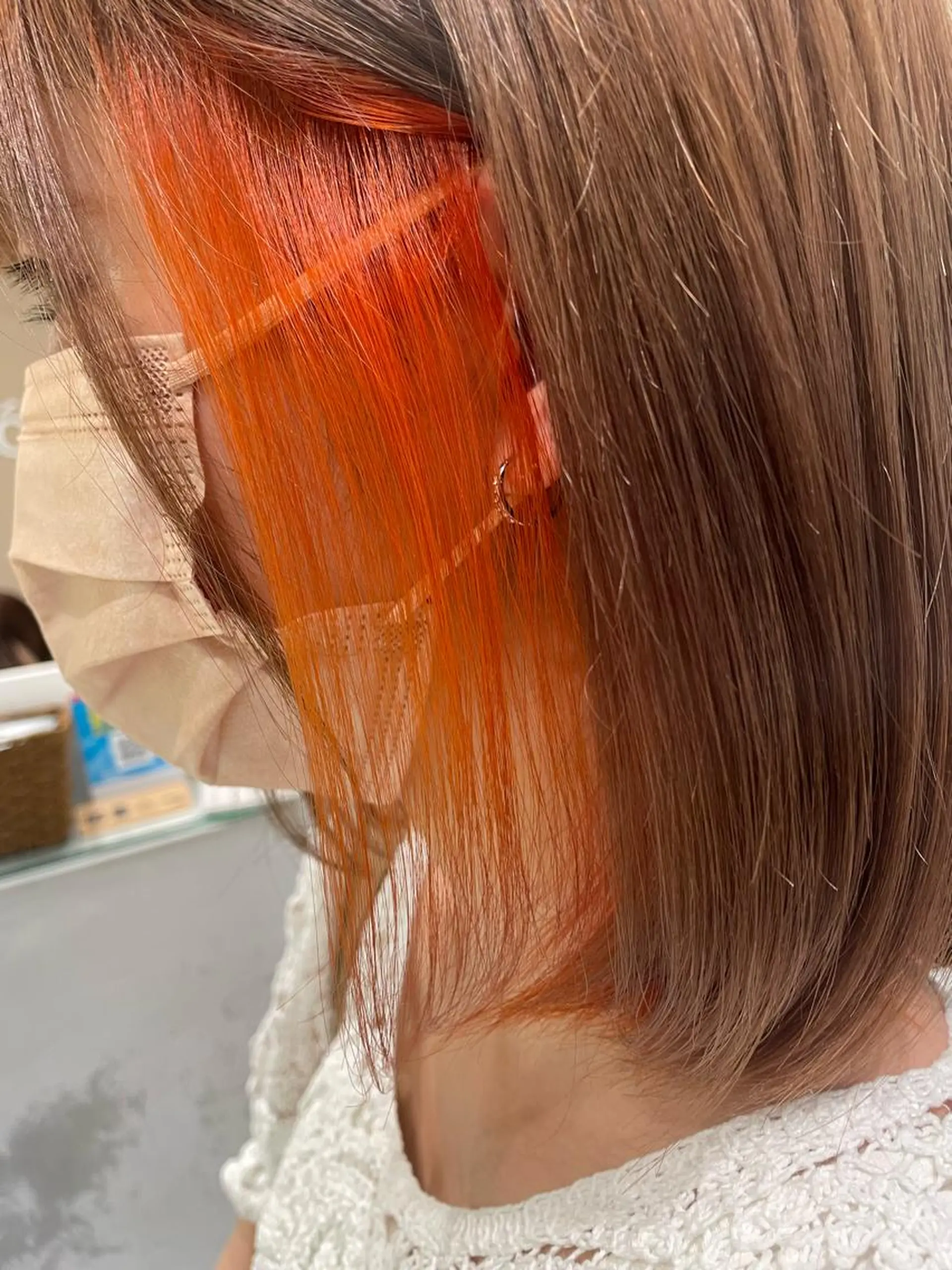 ミディアム カラー ベージュカラー ブリーチ オレンジ ヘアカラー ボブ/インナーカラー /眉毛/Miyuのヘアスタイル