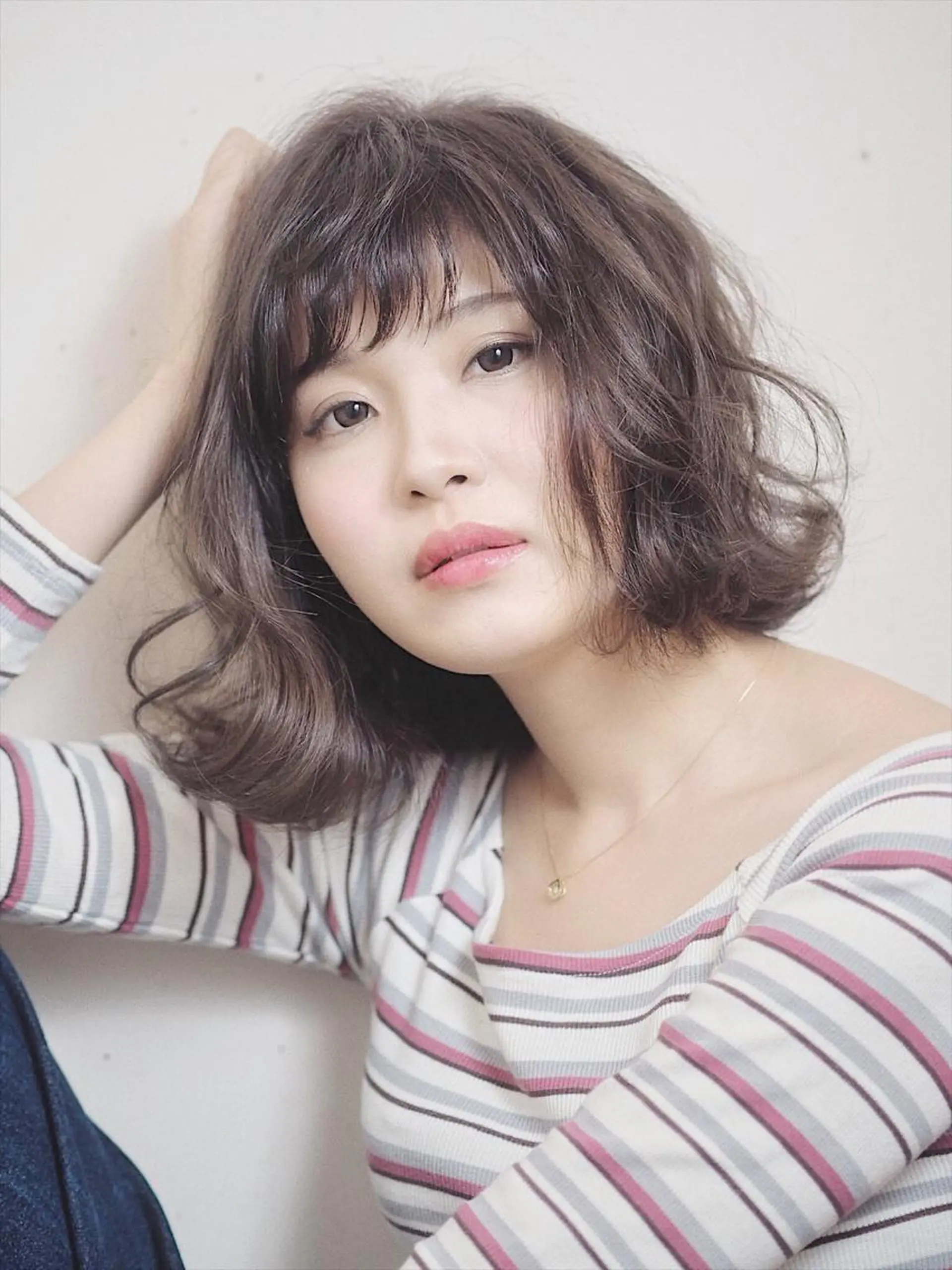 ミディアム カラー パーマ ボブ 坂本 直樹のヘアスタイル