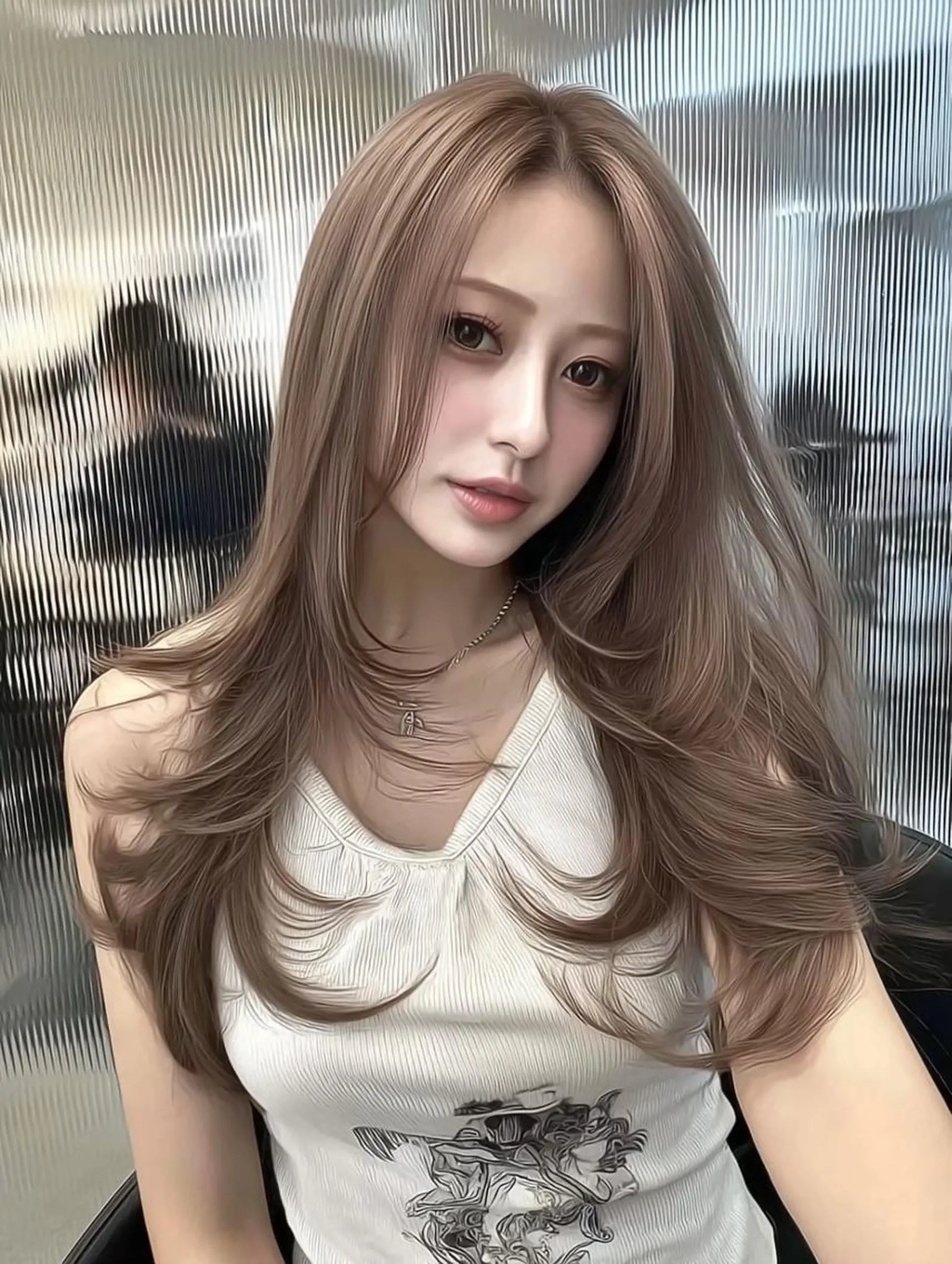 ロング くびれヘア 顔周りカット 髪質改善 ヨシンモリ 韓国風ヘア カット ヘアカラー sasa ササのヘアスタイル