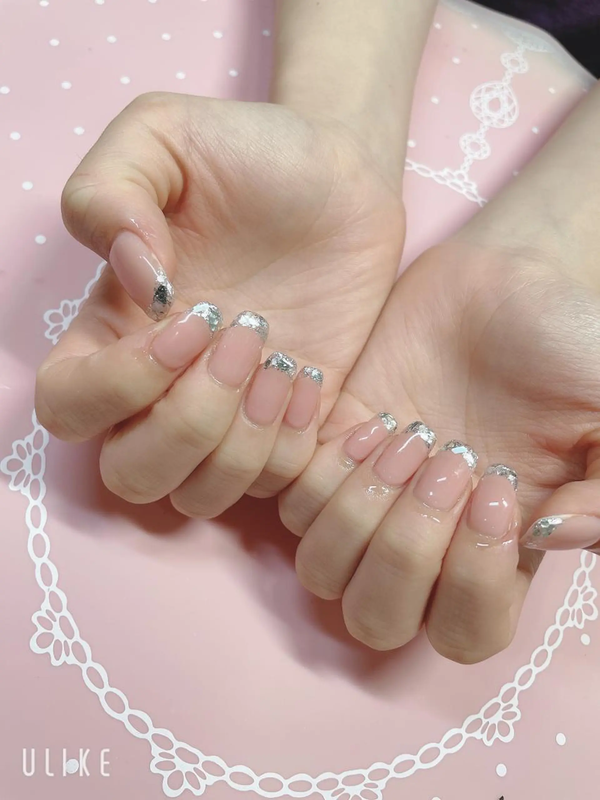 ミディアム ネイル フレンチネイル ガラスフレンチ ハンドネイル 《LB》ラブリエ Nail&eyeのマツエク・マツパデザイン