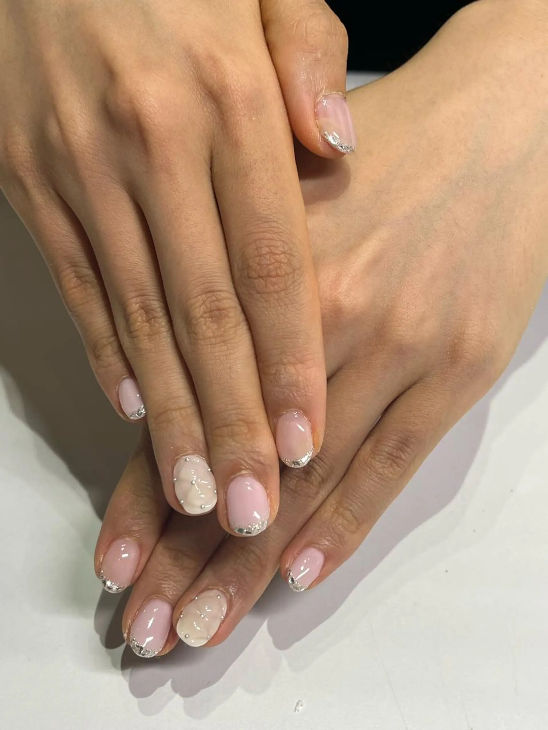 ネイル フレンチネイル ガラスフレンチ ピンク Ribbon佐野店 小泉のネイルデザイン