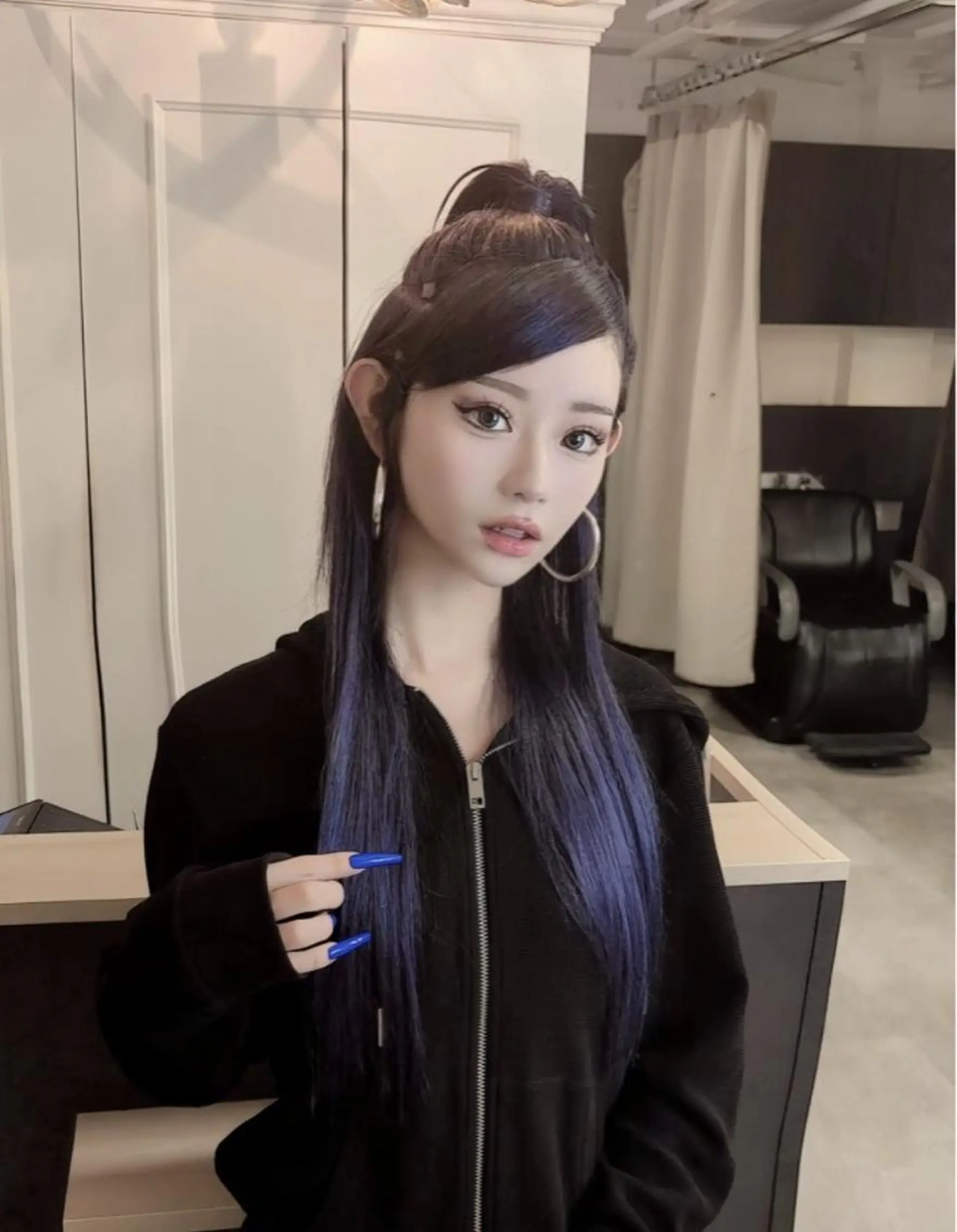 ロング カラー ブルーカラー ネイビーカラー エクステ カット ヘアカラー エクステ ハネエクステ表参道/ 羽エクステSpicaのヘアスタイル