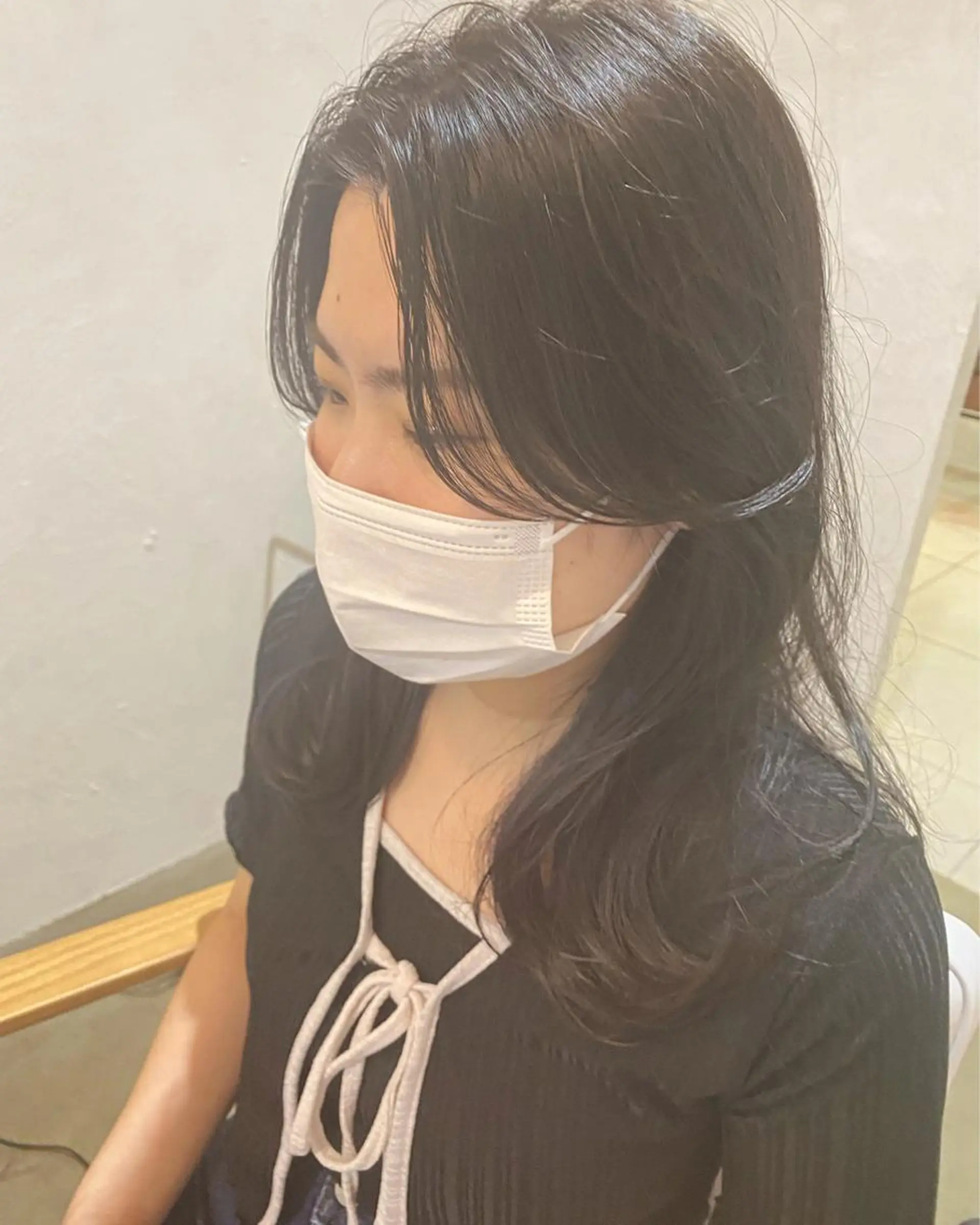 セミロング 顔まわりレイヤー 韓国風ヘア レイヤーカット I nagiのヘアスタイル