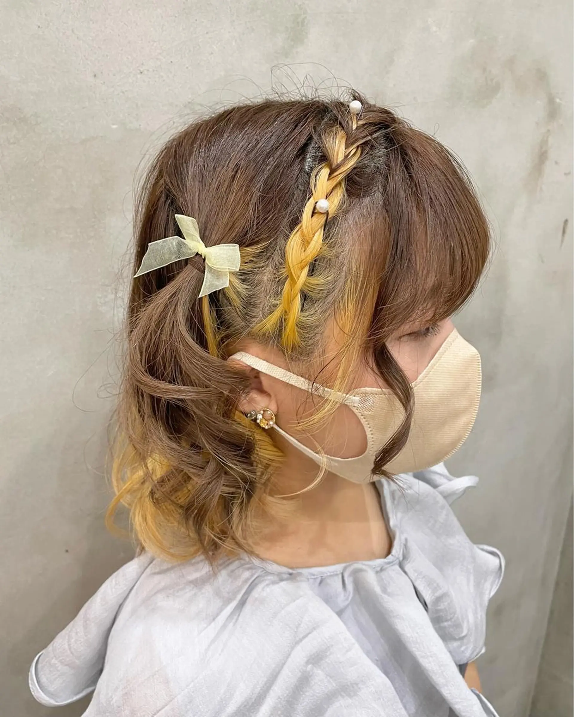 ショート ヘアアレンジ ハーフアップ ヘアセット 【ピンク/韓国ヘア/ ヘアセット】亜海のヘアスタイル