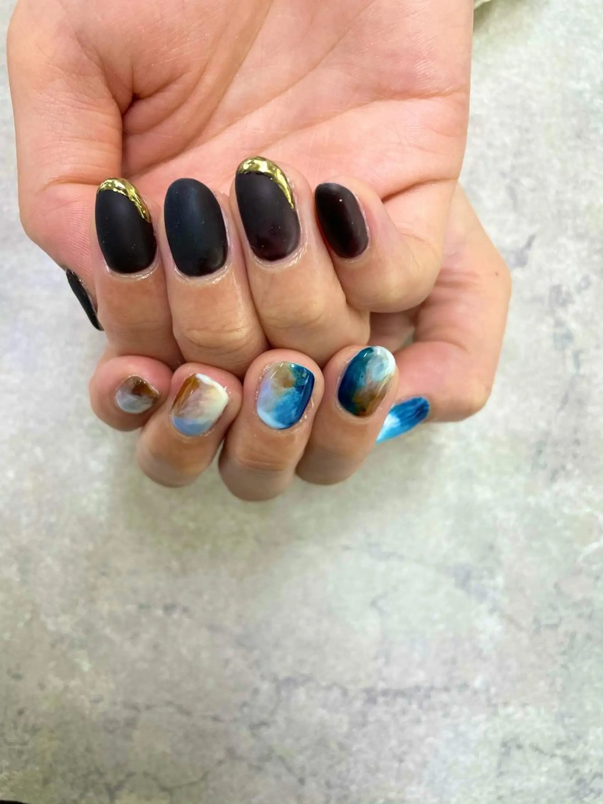 ネイル 大理石ネイル(マーブル) マットネイル ミラーネイル ハンドネイル ハンドケア FASTNAIL PLUS 新宿店のネイルデザイン