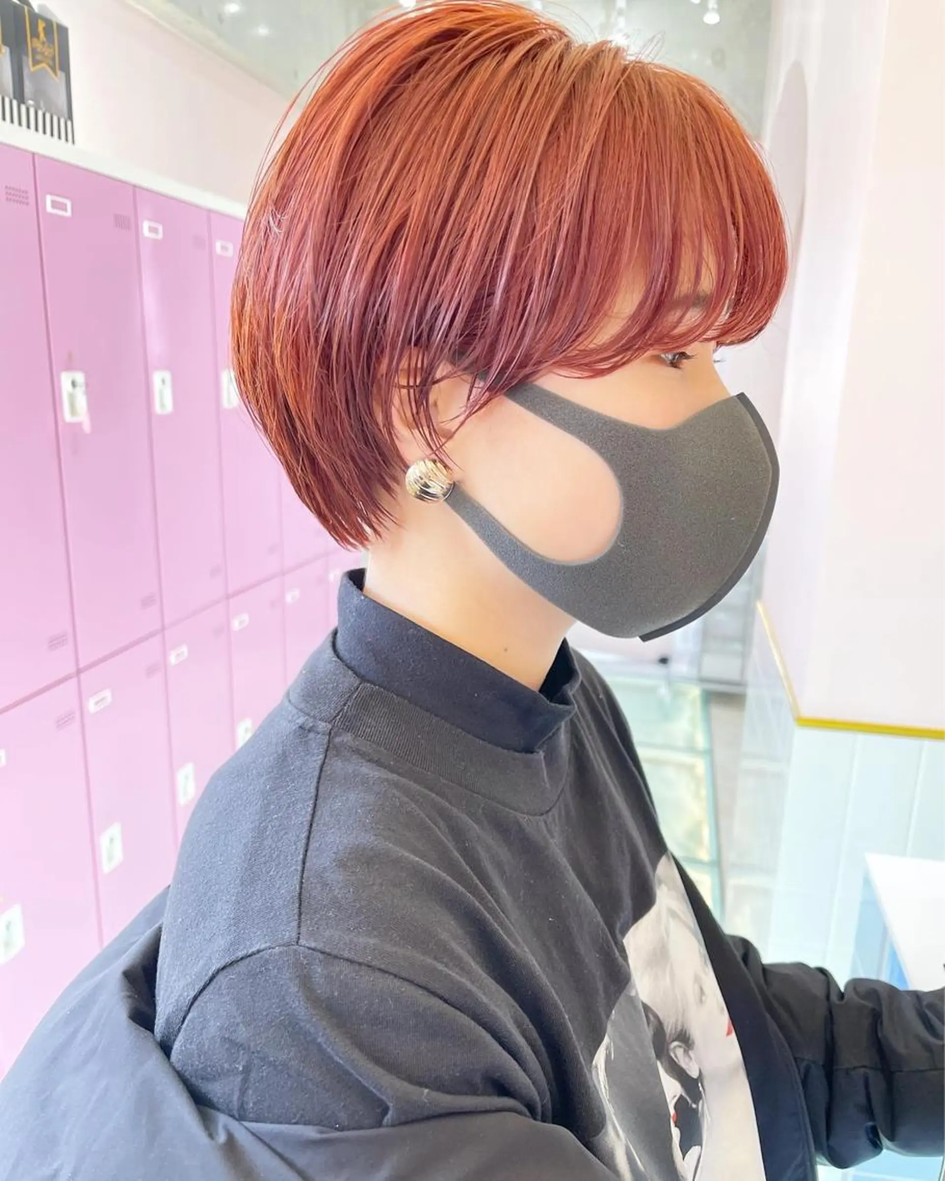 ショート カラー ブリーチ オレンジピンク ヘアカラー トリートメント 透明感カラー× レイヤーカット✨高梨のヘアスタイル