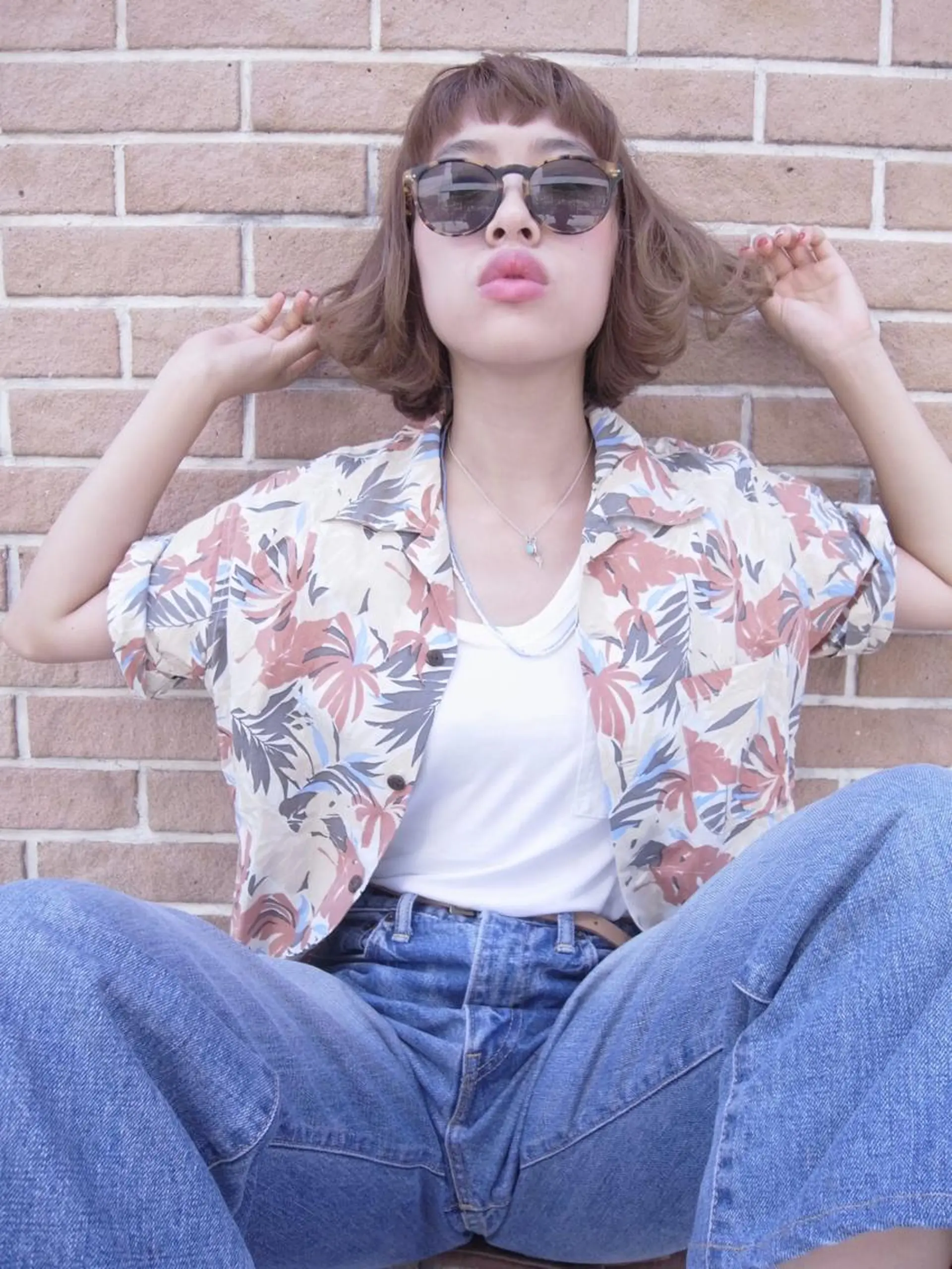 ミディアム カラー ベージュカラー 北條 優輝のヘアスタイル