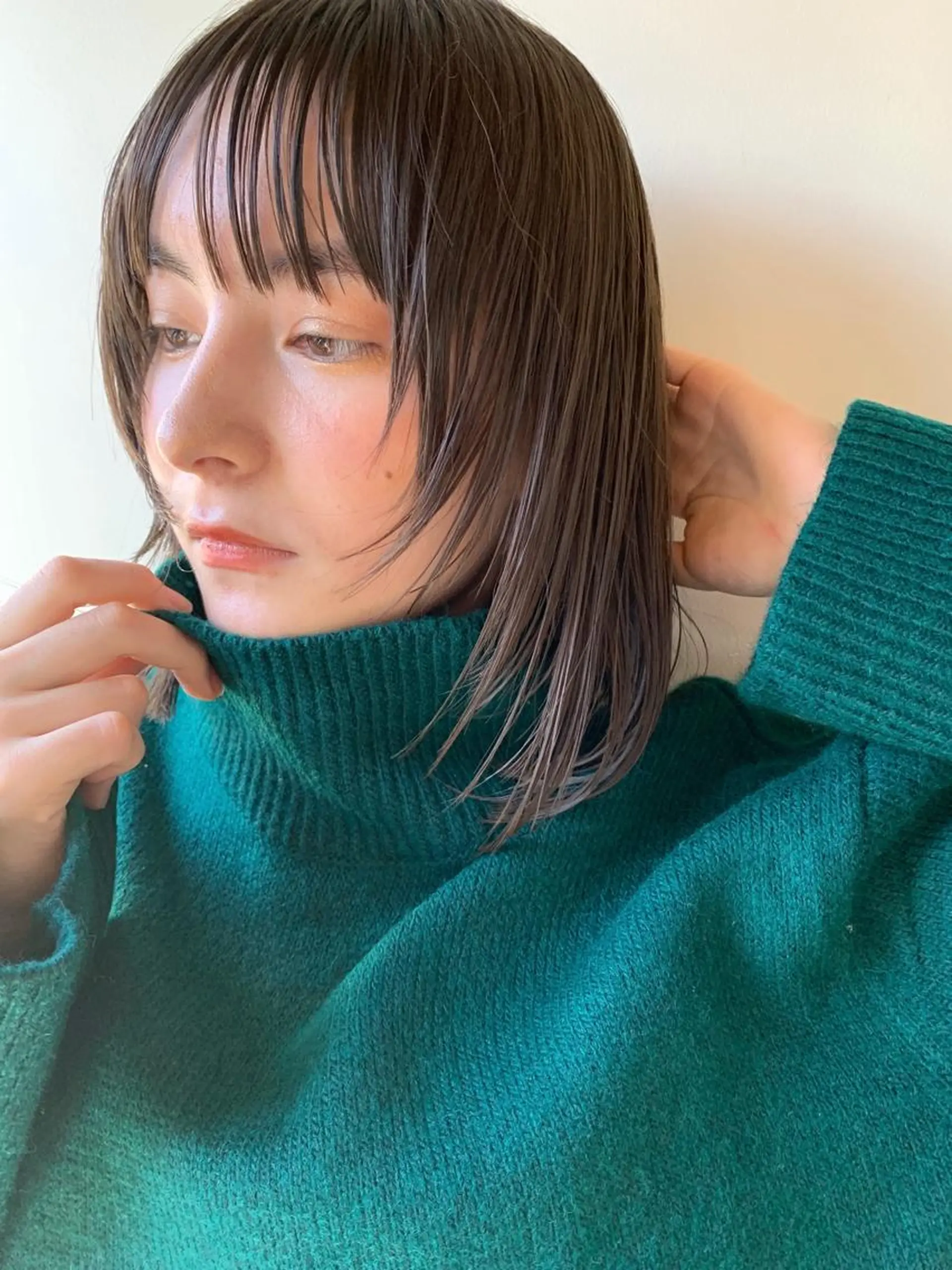 ミディアム カラー カット パーマ トリートメント 髪質改善カラー&TR 縮毛矯正/弱酸性矯正のヘアスタイル