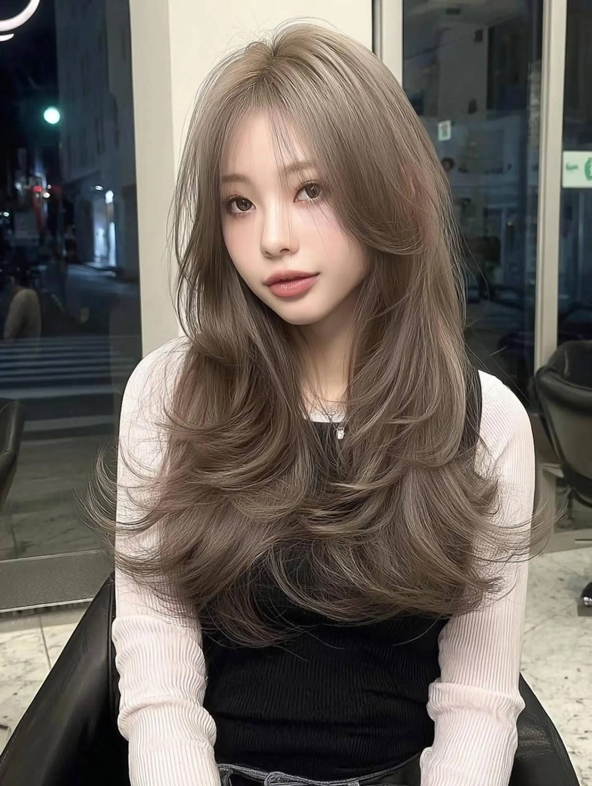 セミロング ボブ 髪質改善 韓国風ヘア レイヤーカット 縮毛矯正 カット ヘアカラー 福園 弘郁のヘアスタイル