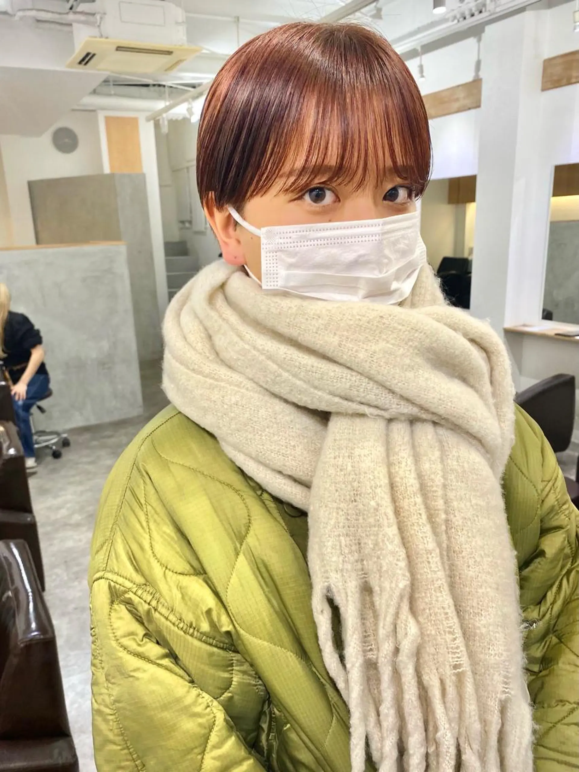 ショート カラー ブラウンカラー オレンジ オレンジブラウン ショートヘア カット ヘアカラー 森貴裕/ベージュ/ パーマ/オリーブのヘアスタイル