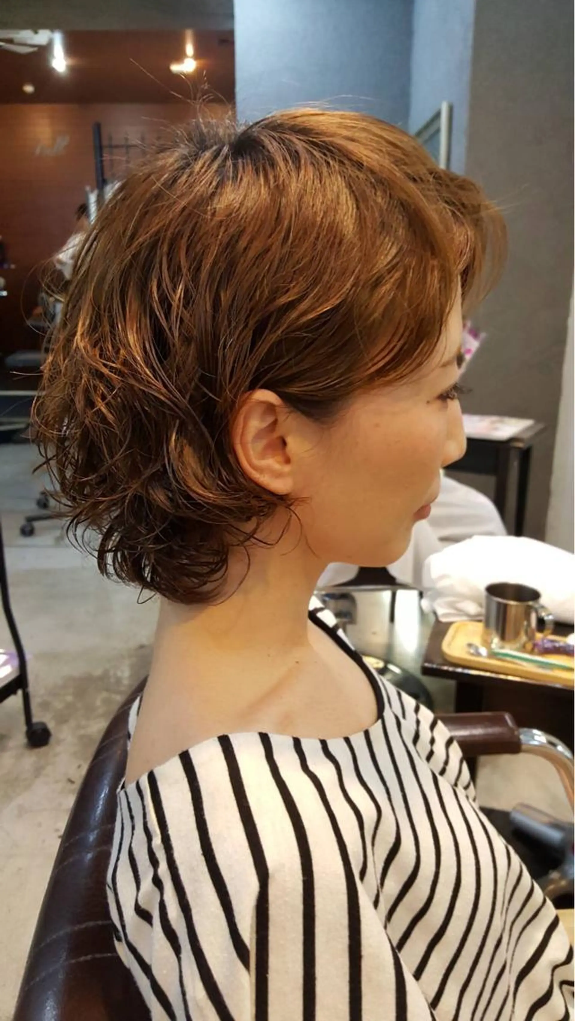 ミディアム カラー パーマ ヘアアレンジ ミディアムパーマ 桜田 修未のヘアスタイル
