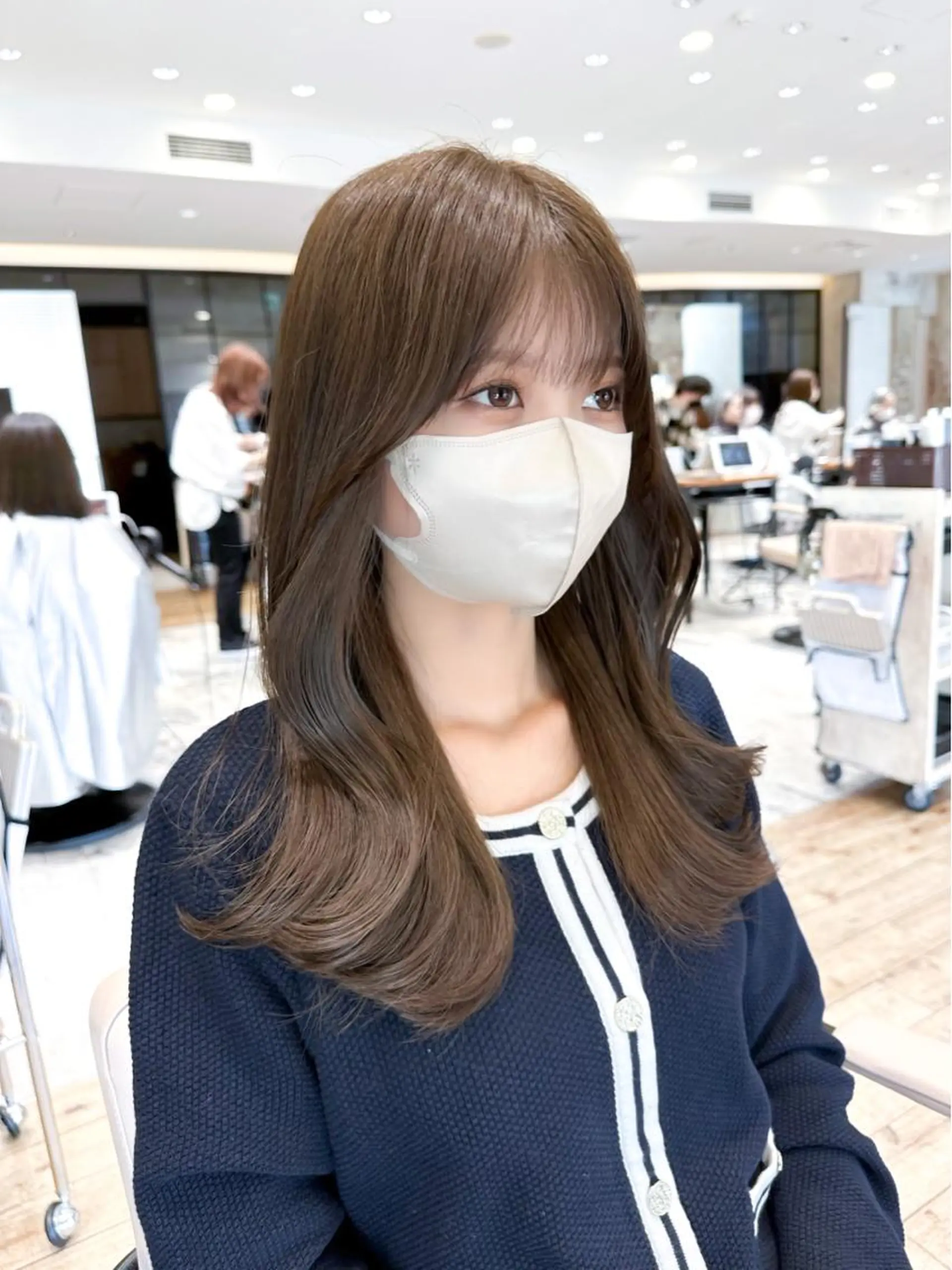 セミロング カラー ベージュカラー ブラウンカラー ブラウンベージュ オリーブベージュ くびれヘア 顔周り/くびれヘア 韓国ヘア💕風間るなのヘアスタイル