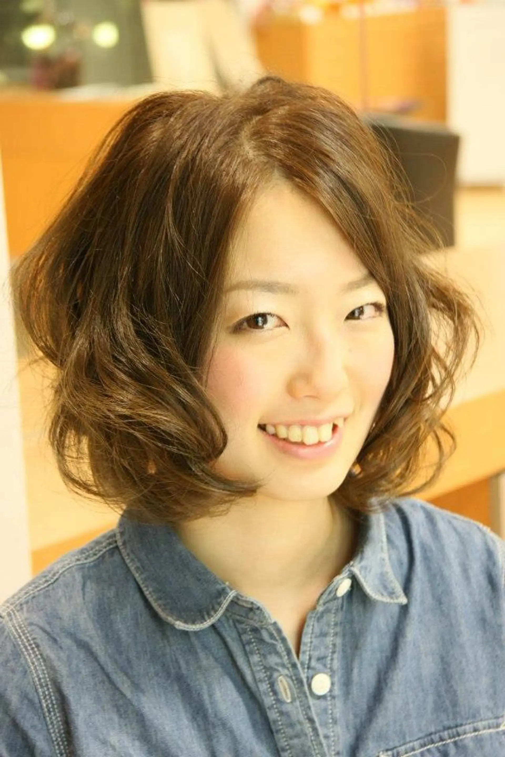 ミディアム カラー パーマ ミディアムパーマ ボブ 田中 奈布のヘアスタイル