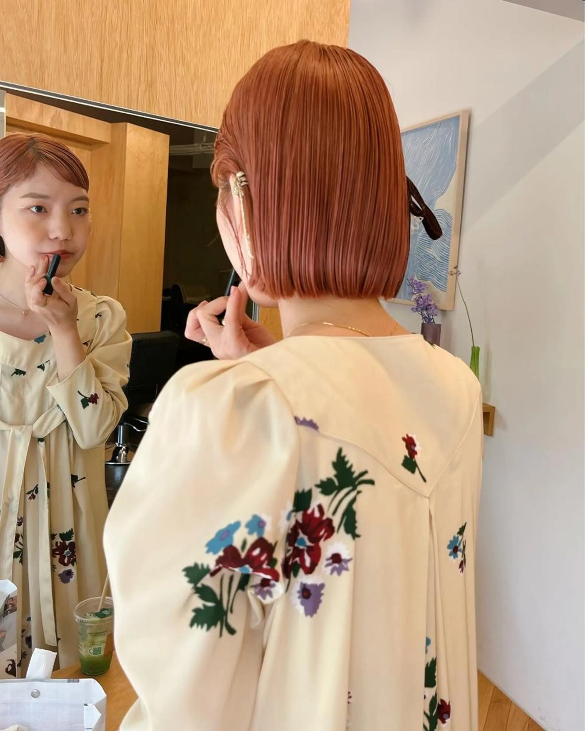 ショート カラー ブリーチ オレンジ ピンクカラー カット ヘアカラー 西山 紗耶香🪽 透明感カラー/ボブのヘアスタイル