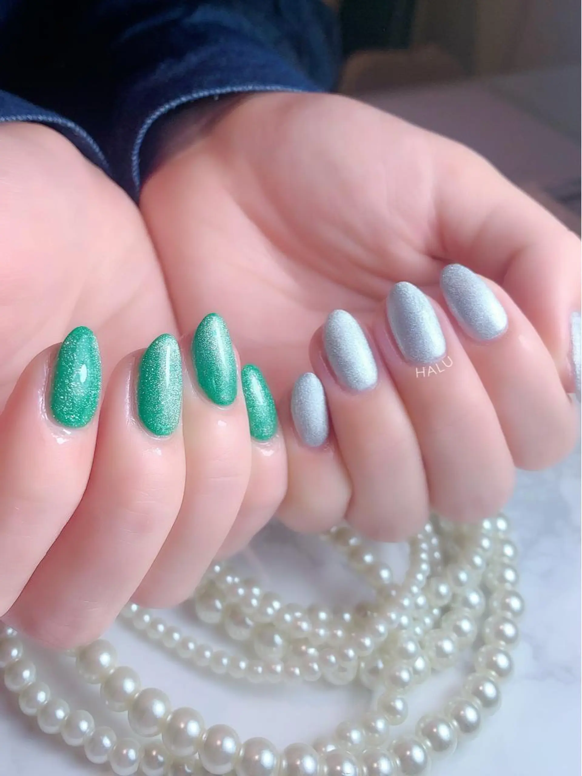 ネイル グリーン マグネットネイル HALU ハルのネイルデザイン