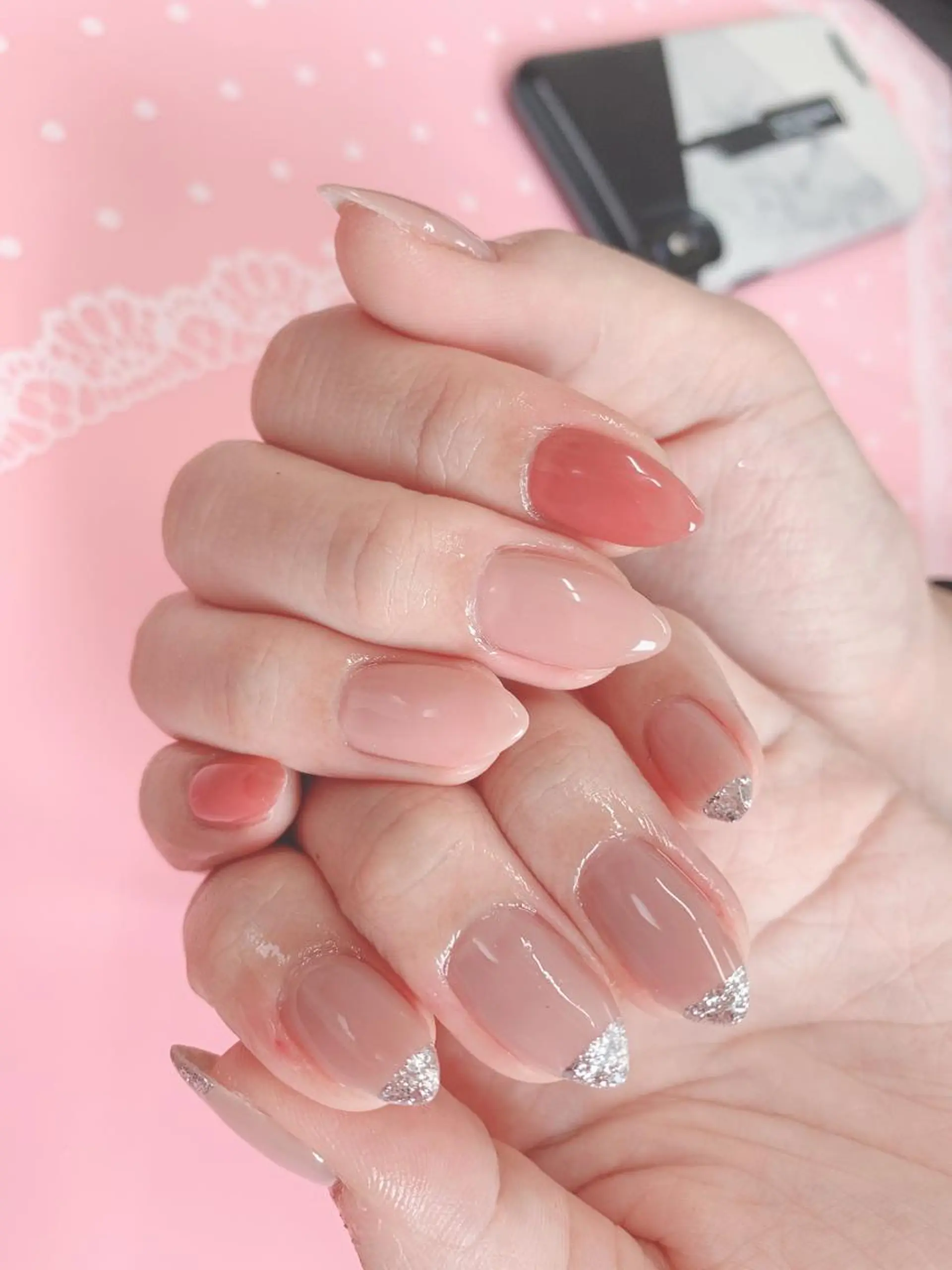 ネイル フレンチネイル ラメ(グリッター) ハンドネイル Embellir ♡鏡味のその他イメージ