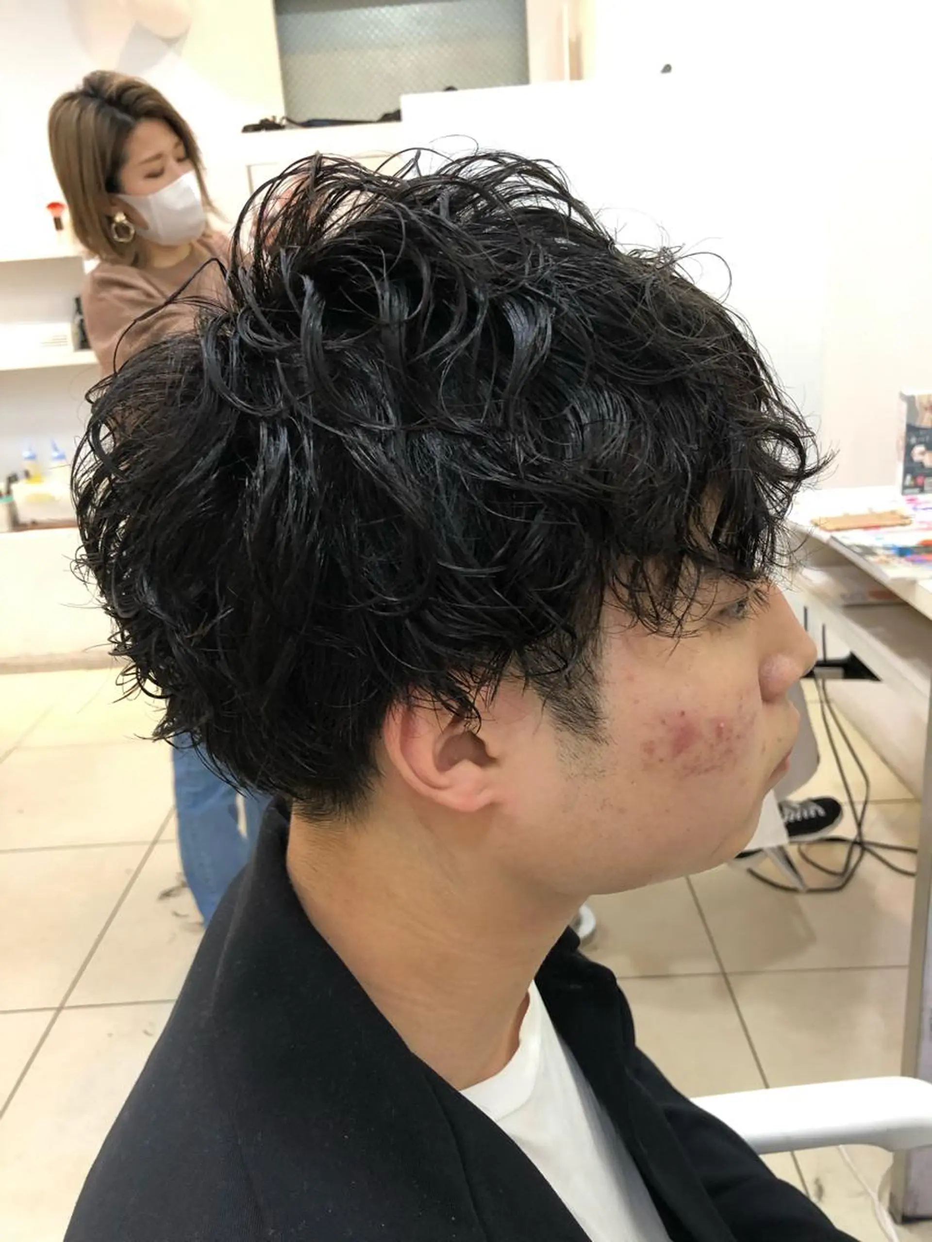 ショート パーマ メンズ 髪質改善× 白髪ぼかし溝江のヘアスタイル