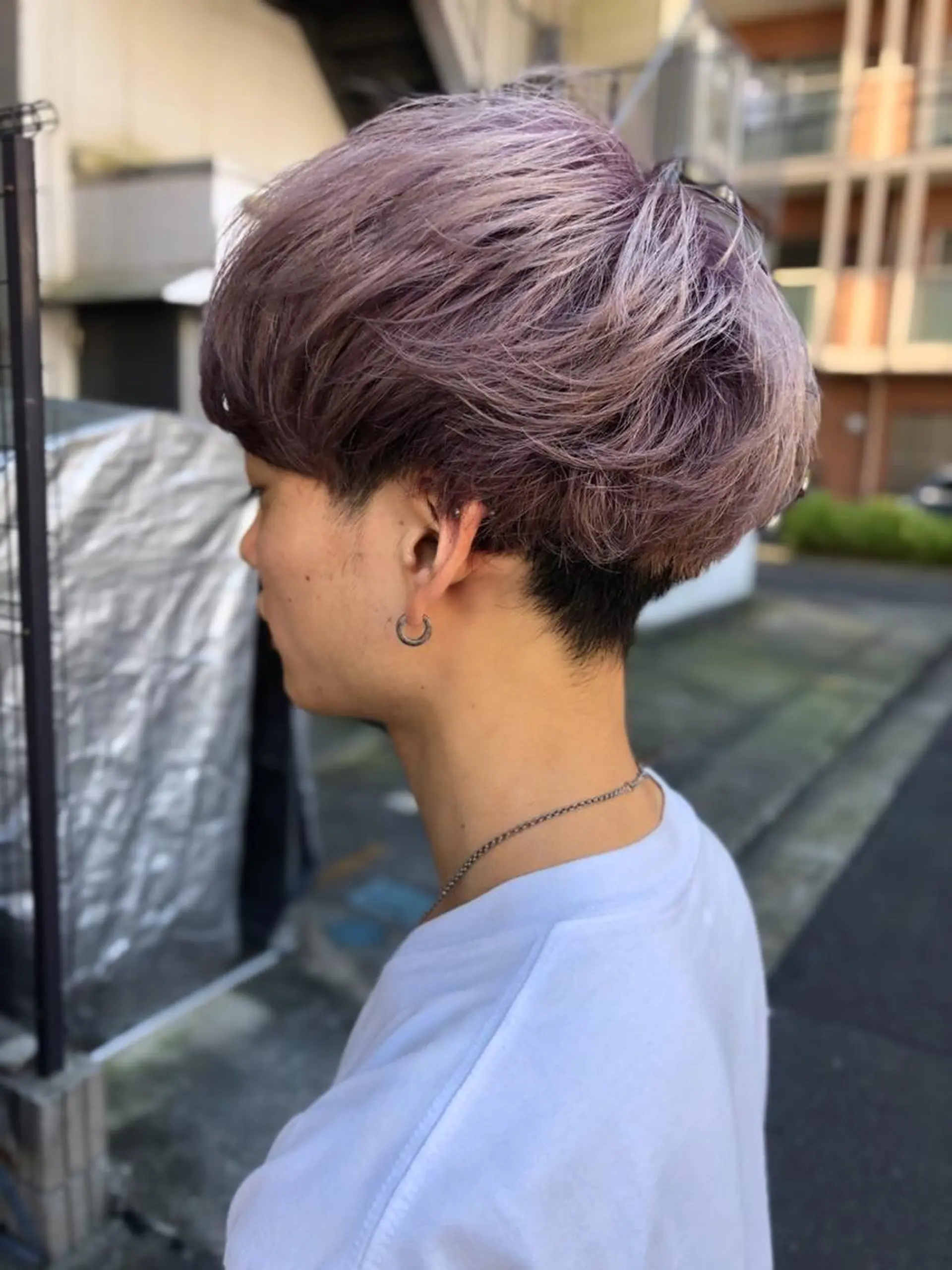 ショート カラー メンズ メンズブリーチ ブリーチ パープルカラー ヘアカラー 両国駅徒歩1分⭐️ アイロン仕上げのヘアスタイル