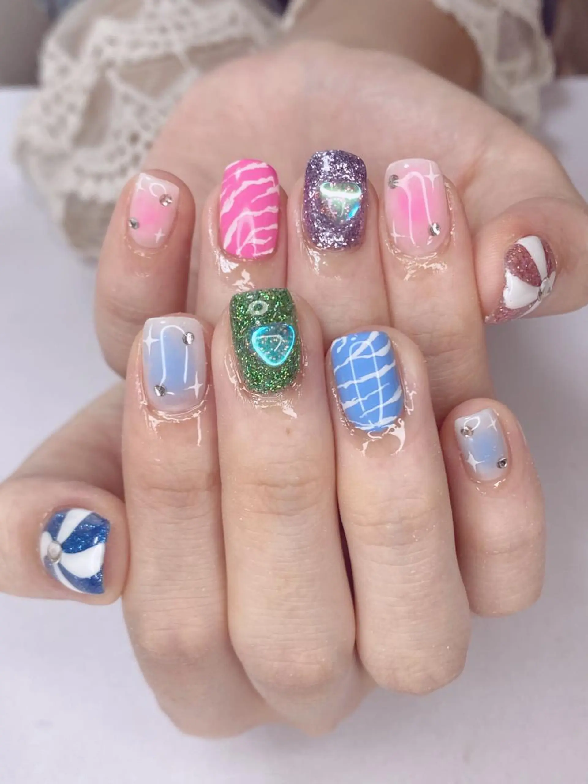 ネイル アートネイル オーロラネイル 桜ネイル クリアネイル ドット Ｎail Ｓalon ertiのネイルデザイン