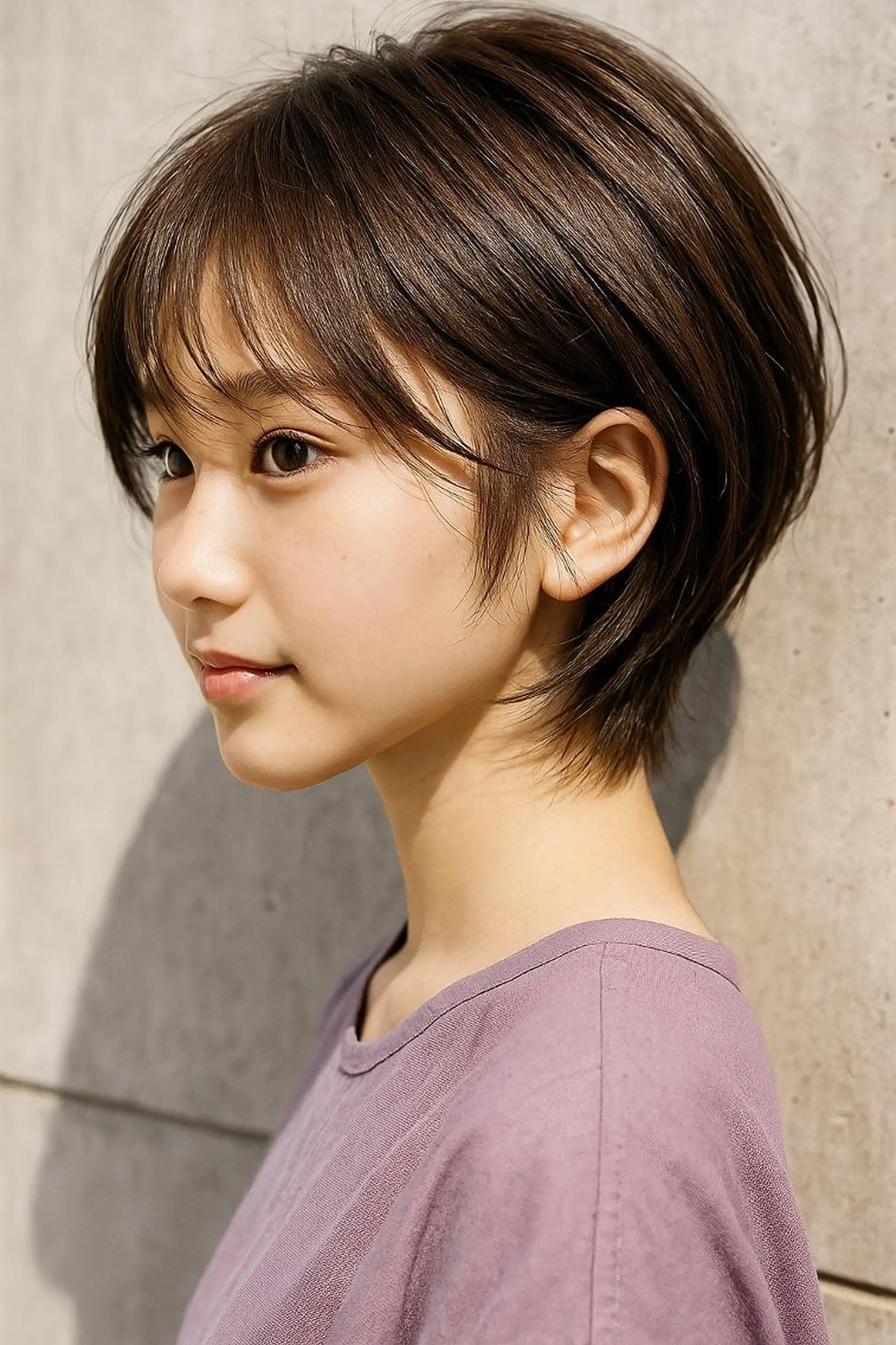 ショート カラー ブラウンカラー 透明感カラー ナチュラルブラウン レイヤーカット ショートヘア さく/髪質改善× 縮毛矯正/町田のヘアスタイル