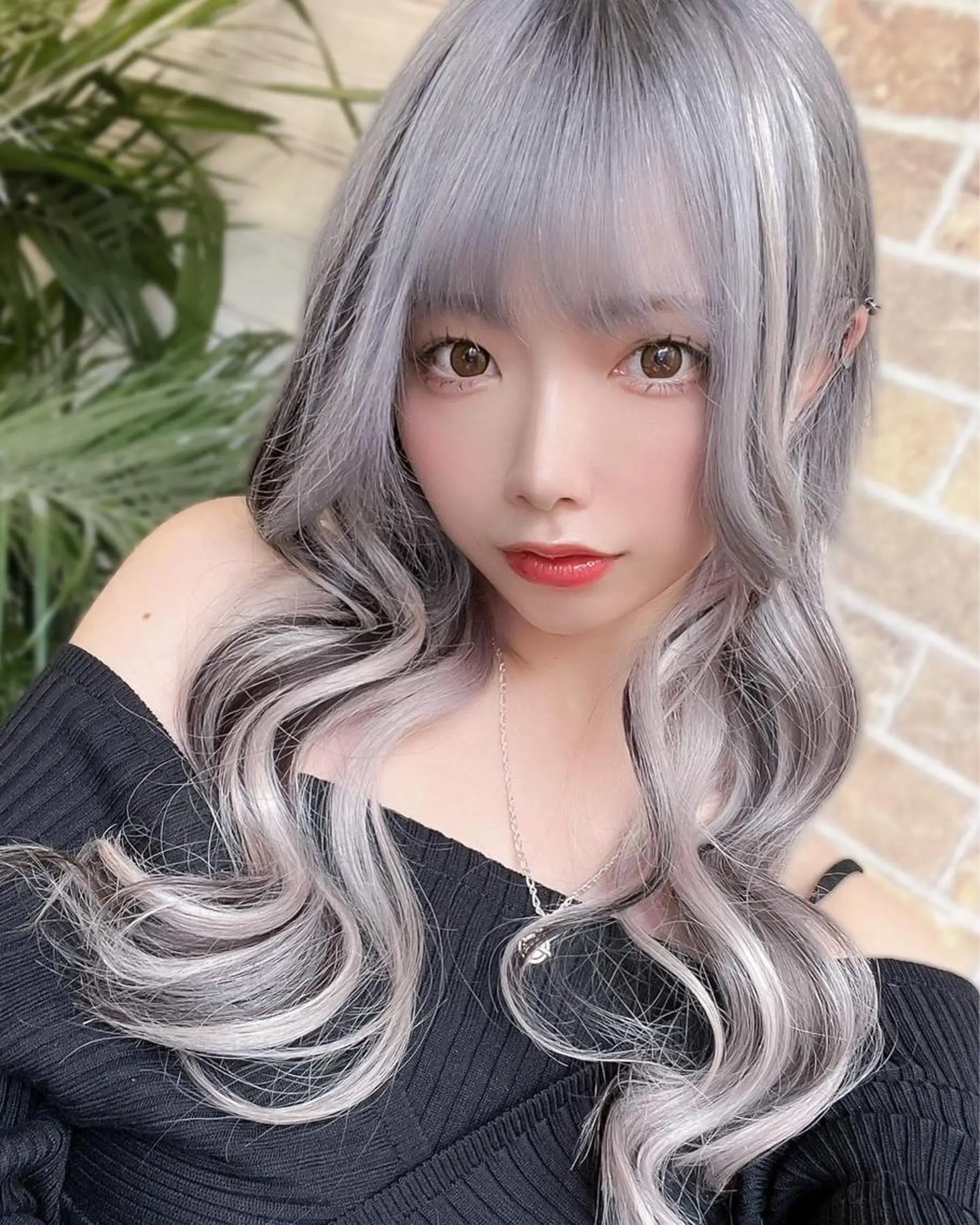 ロング カラー 黒髪 シルバー 北沢 隆のヘアスタイル
