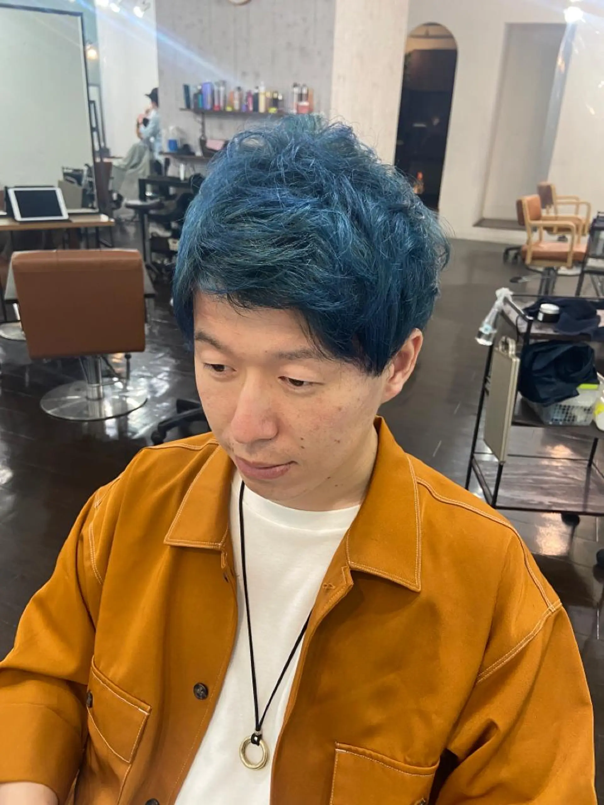 ミディアム カラー パーマ ヘアアレンジ メンズ キッズ ネイル マツエク・マツパ アクアカラー ブルーカラー ブルー 久木原 ゆりのヘアスタイル