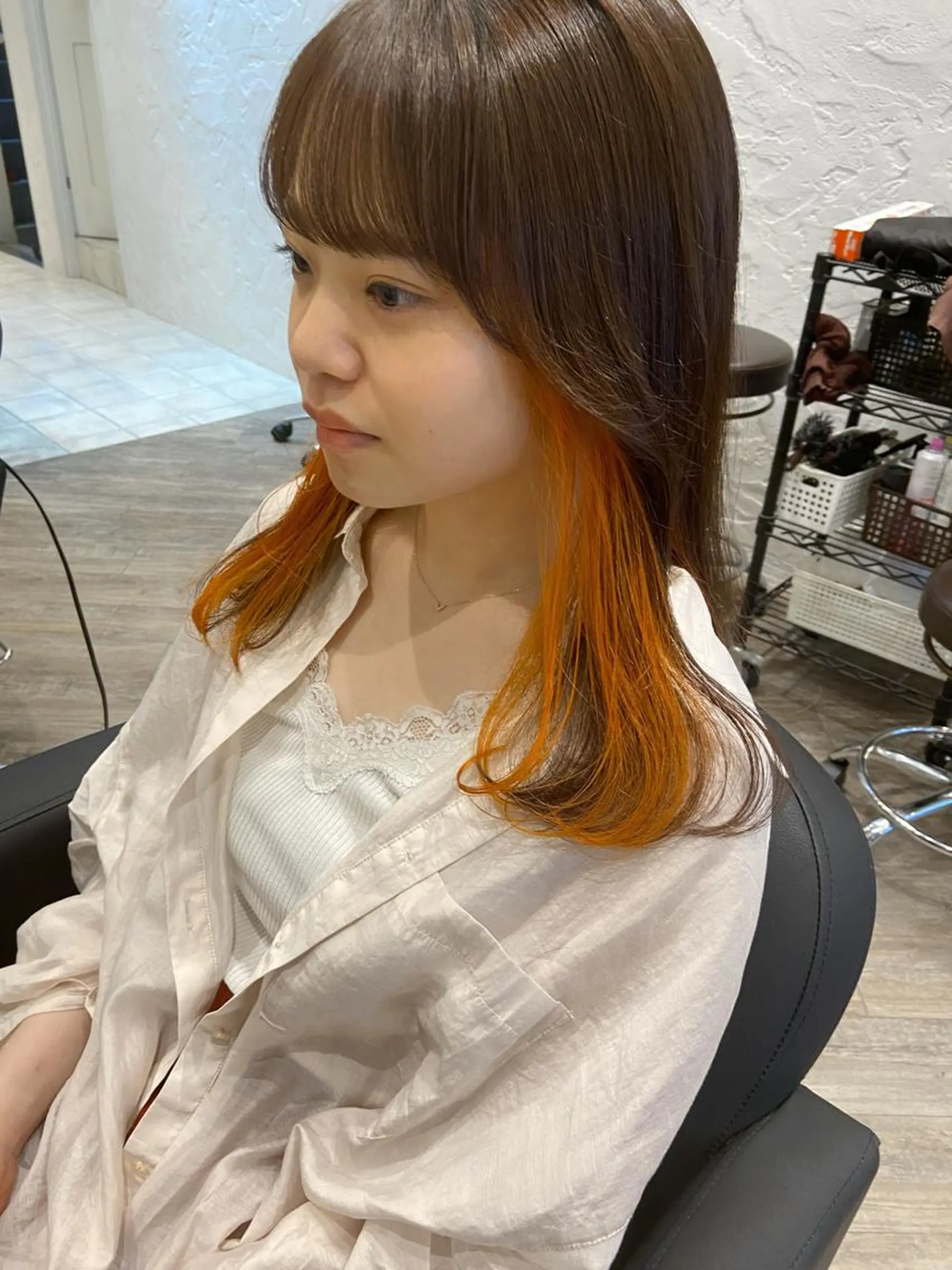 セミロング カラー ベージュカラー インナーカラー オレンジ 🌟アレンジが似合う カラー🌟Rumiのヘアスタイル